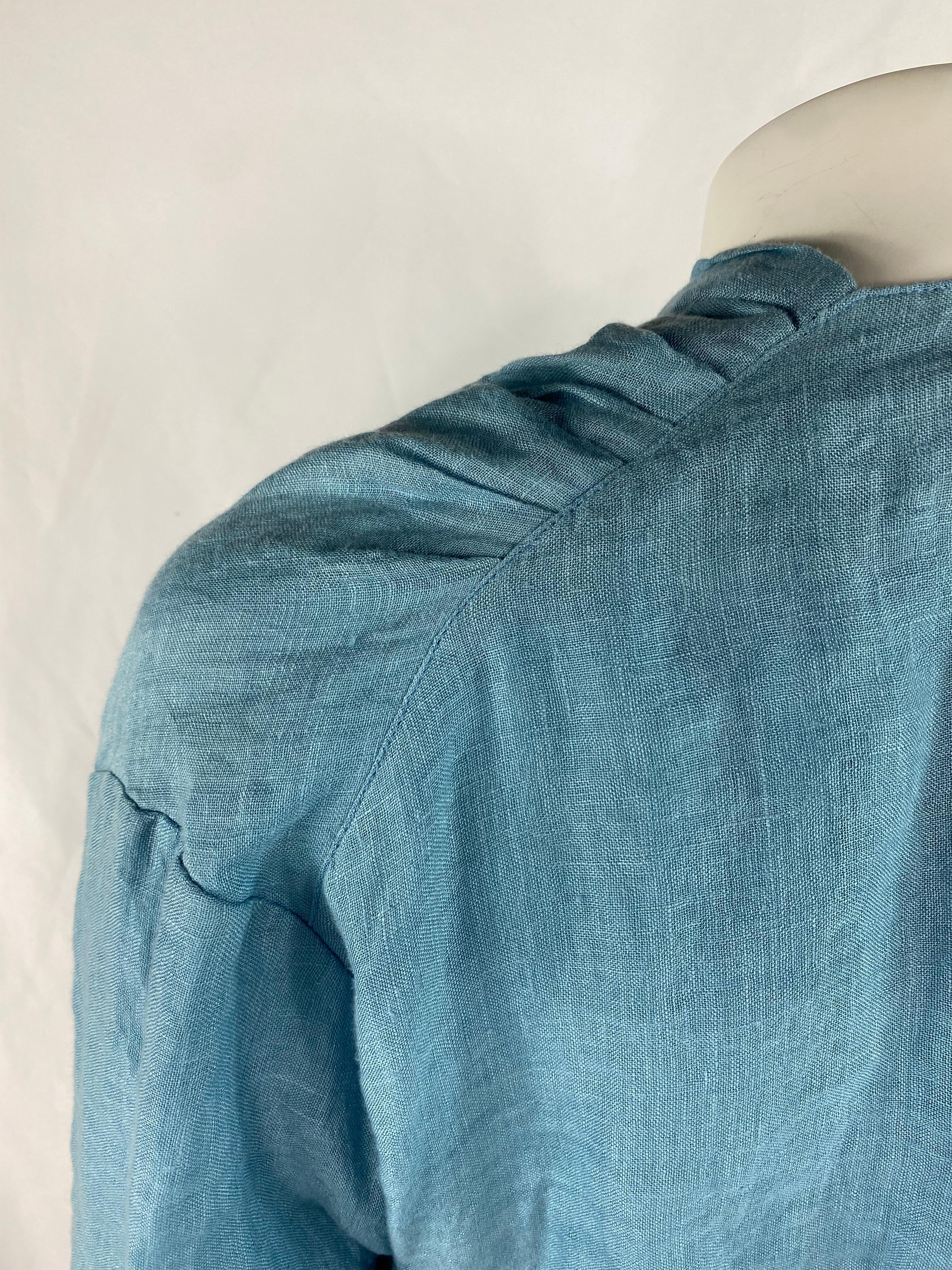 Women's or Men's Enrico Blue Linen Robe Jacket Dress, Size 38 For Sale