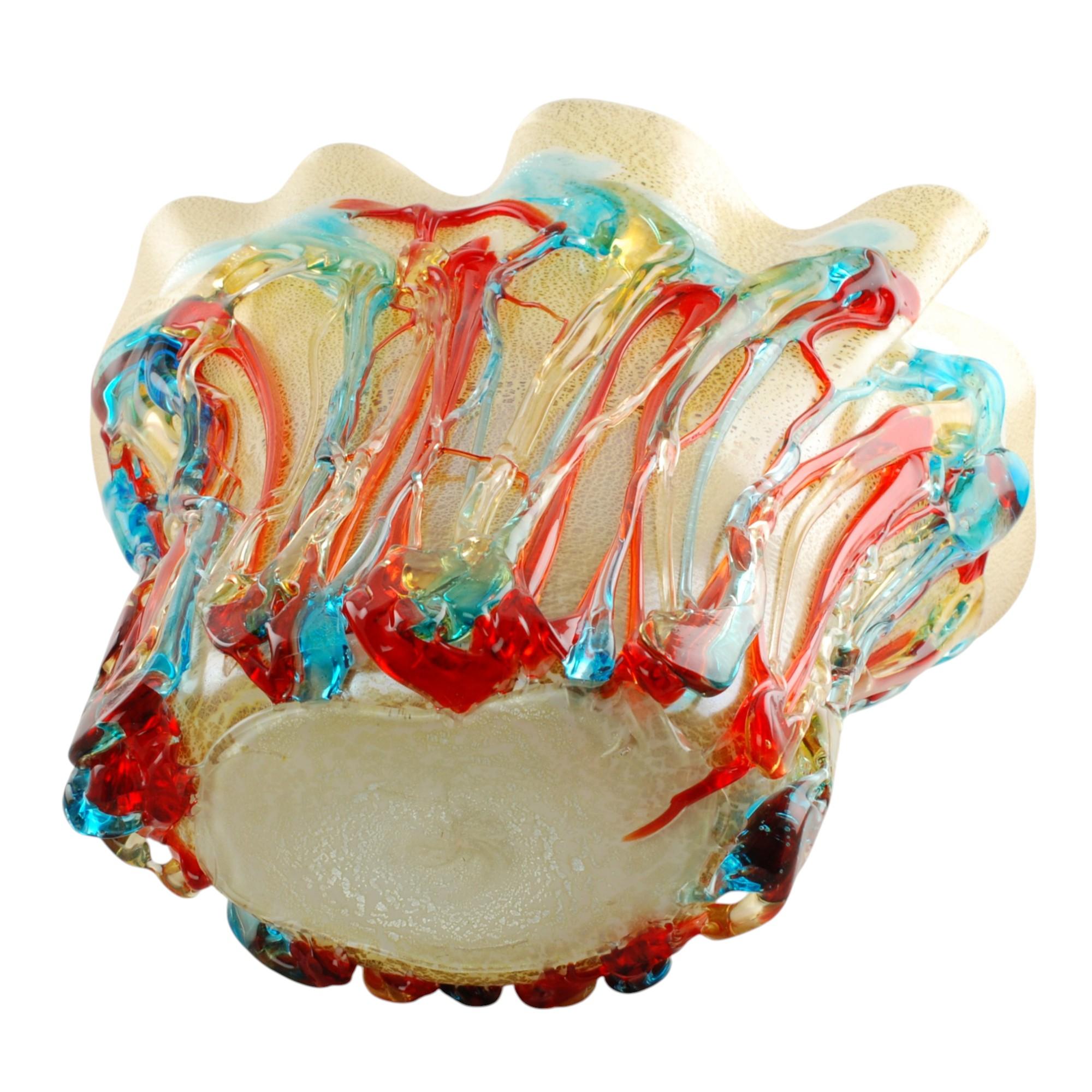 Jarrón de cristal de Murano Foglia d'Oro de Enrico Cammozzo con decoración de cristal aplicado en venta 8