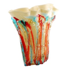 Enrico Cammozzo Murano Glass Foglia d'Oro Vase with Applied Glass Decoration