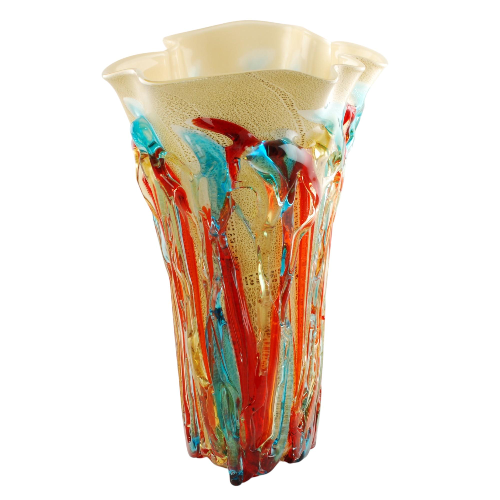 Jarrón de cristal de Murano Foglia d'Oro de Enrico Cammozzo con decoración de cristal aplicado en Bueno estado para la venta en Cincinnati, OH