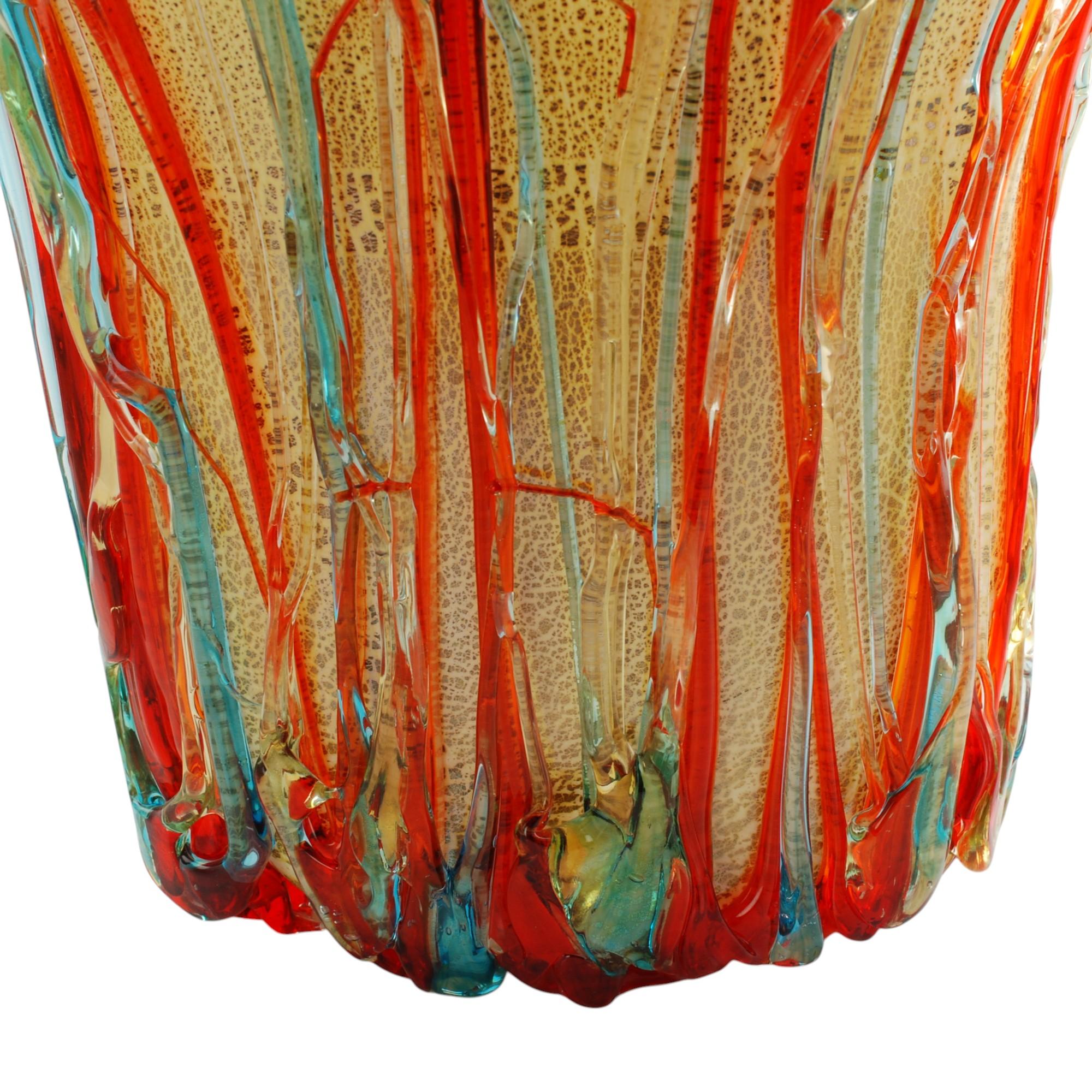 Jarrón de cristal de Murano Foglia d'Oro de Enrico Cammozzo con decoración de cristal aplicado Vidrio artístico en venta
