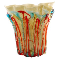Enrico Cammozzo: Muranoglas-Vase Foglia d'Oro mit aufgesetztem Glasdekor