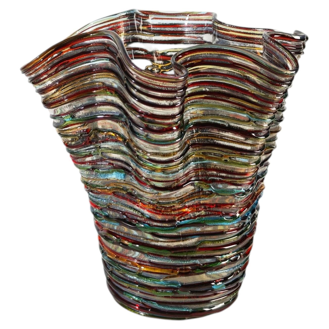 Enrico Cammozzo Multicolored Murano Glass Vase, Italy, 1980s, Mid-Century Modern