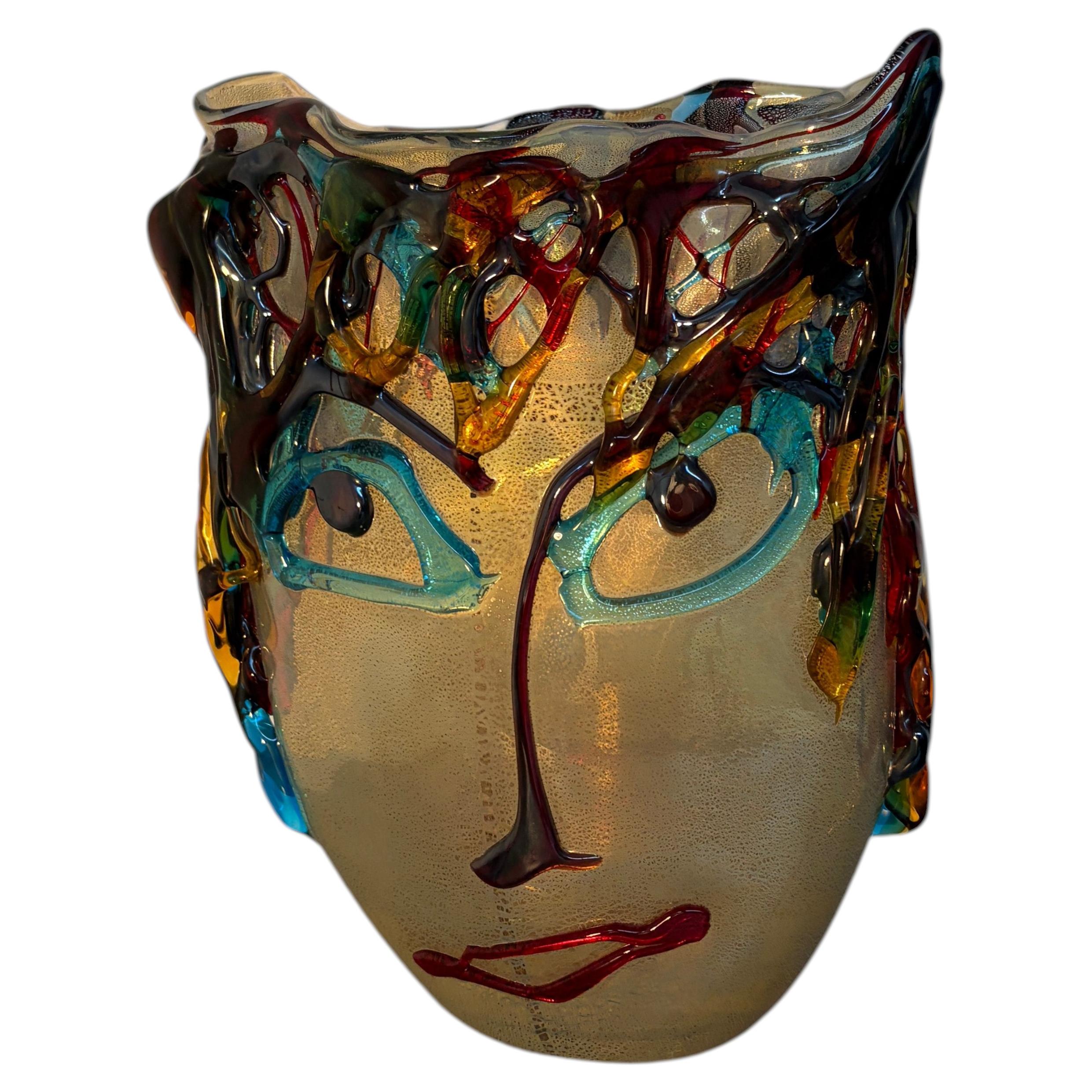 Enrico Camozzo Murano Blown Glass Picasso Style Face Vase