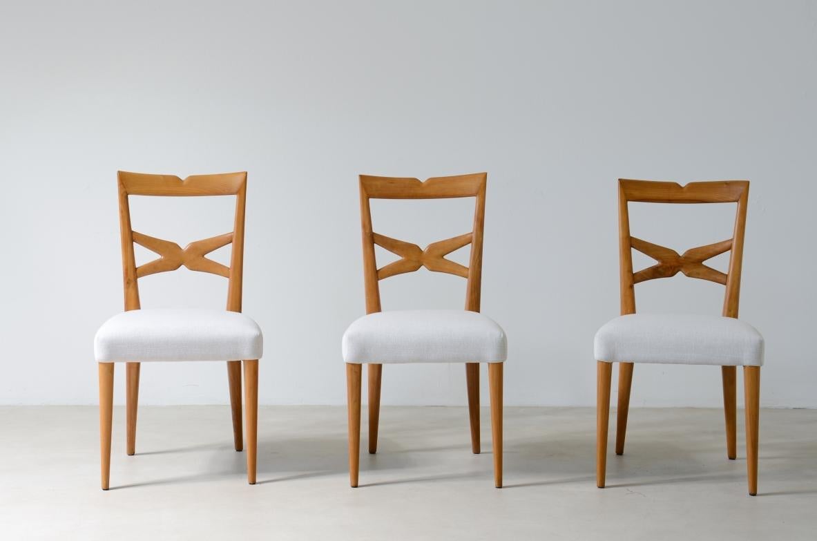 Mid-Century Modern Enrico Ciuti set de 6 chaises élégantes en noyer blond en vente
