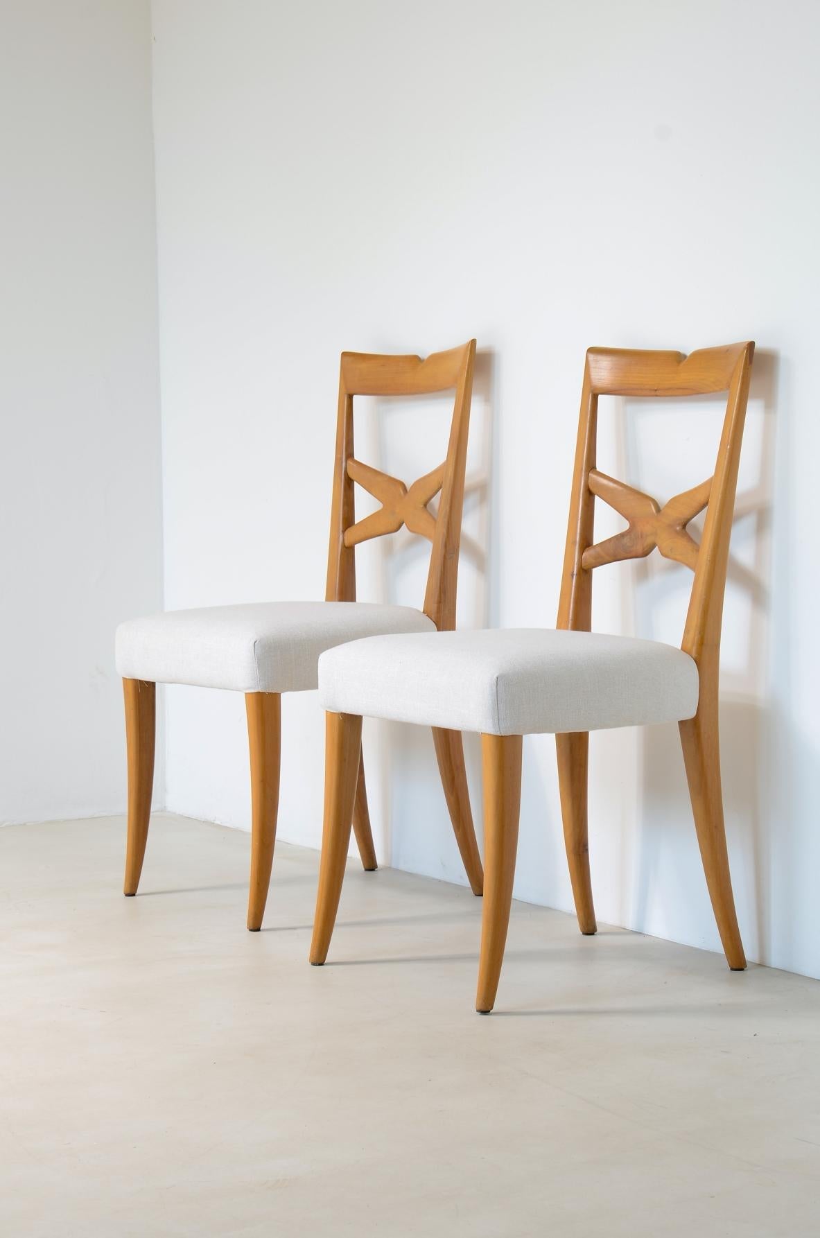 Enrico Ciuti set de 6 chaises élégantes en noyer blond Excellent état - En vente à Milano, IT