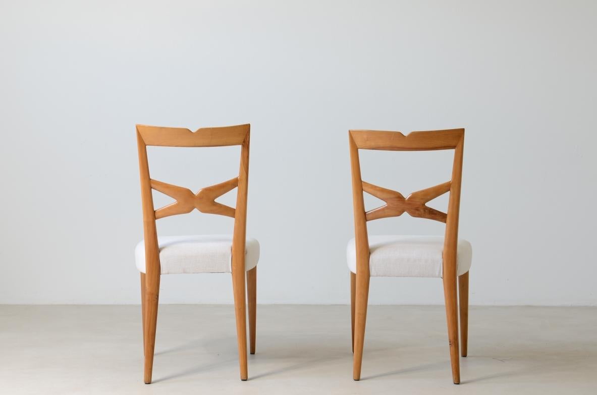 Tissu Enrico Ciuti set de 6 chaises élégantes en noyer blond en vente