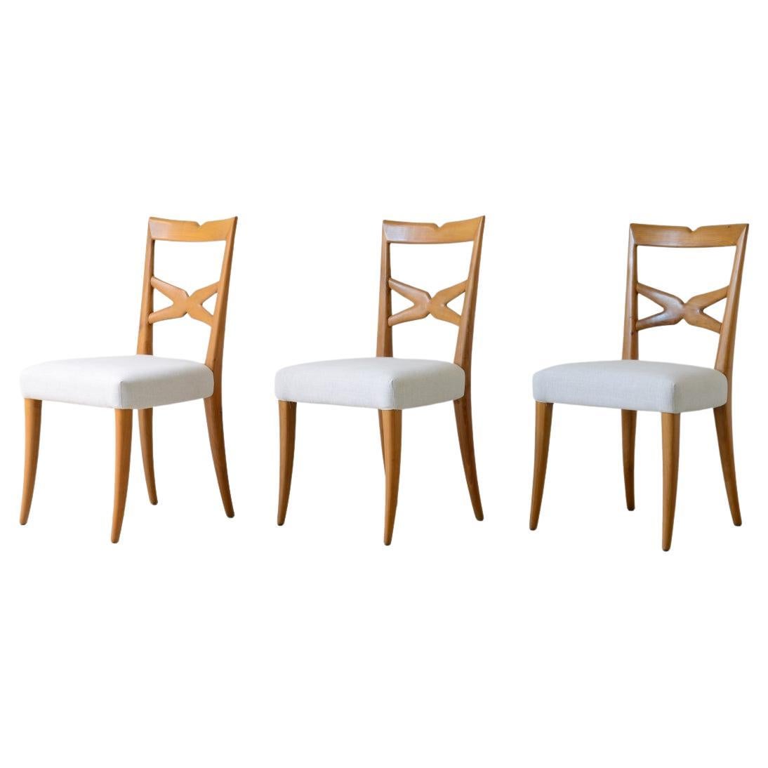 Enrico Ciuti set de 6 chaises élégantes en noyer blond en vente