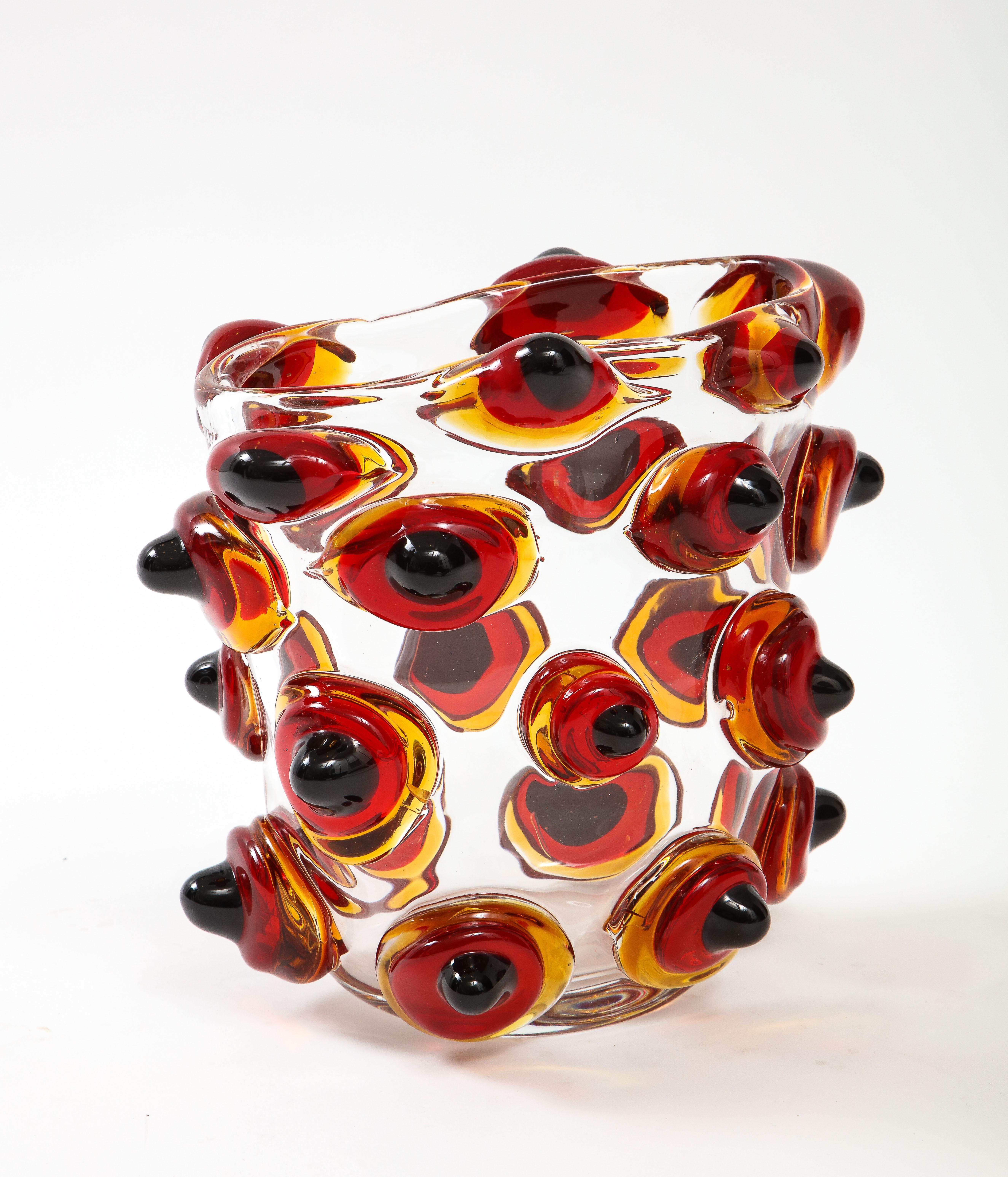 Modern Enrico Commozzo Murano Art Glass Vase For Sale