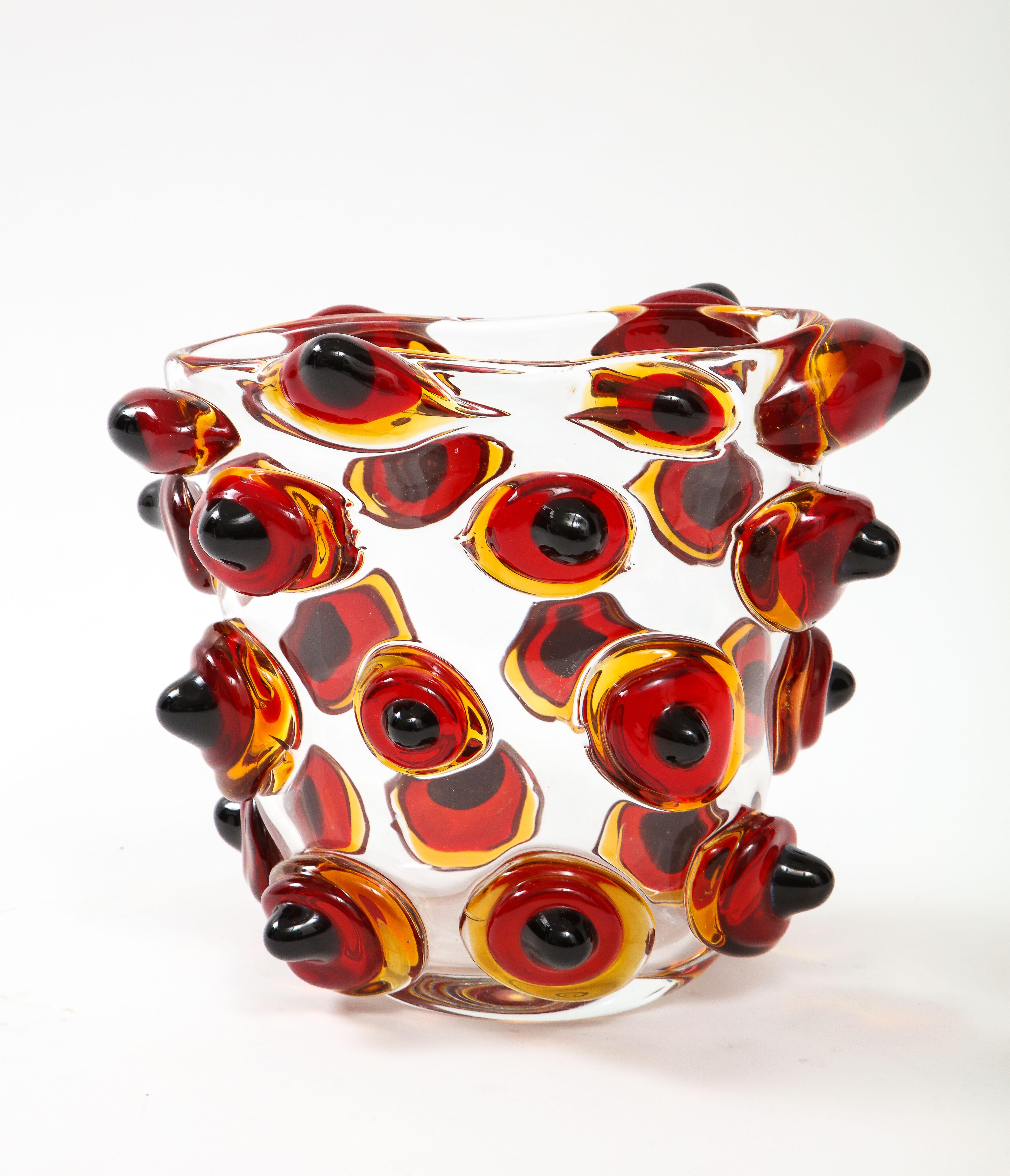 Italian Enrico Commozzo Murano Art Glass Vase For Sale