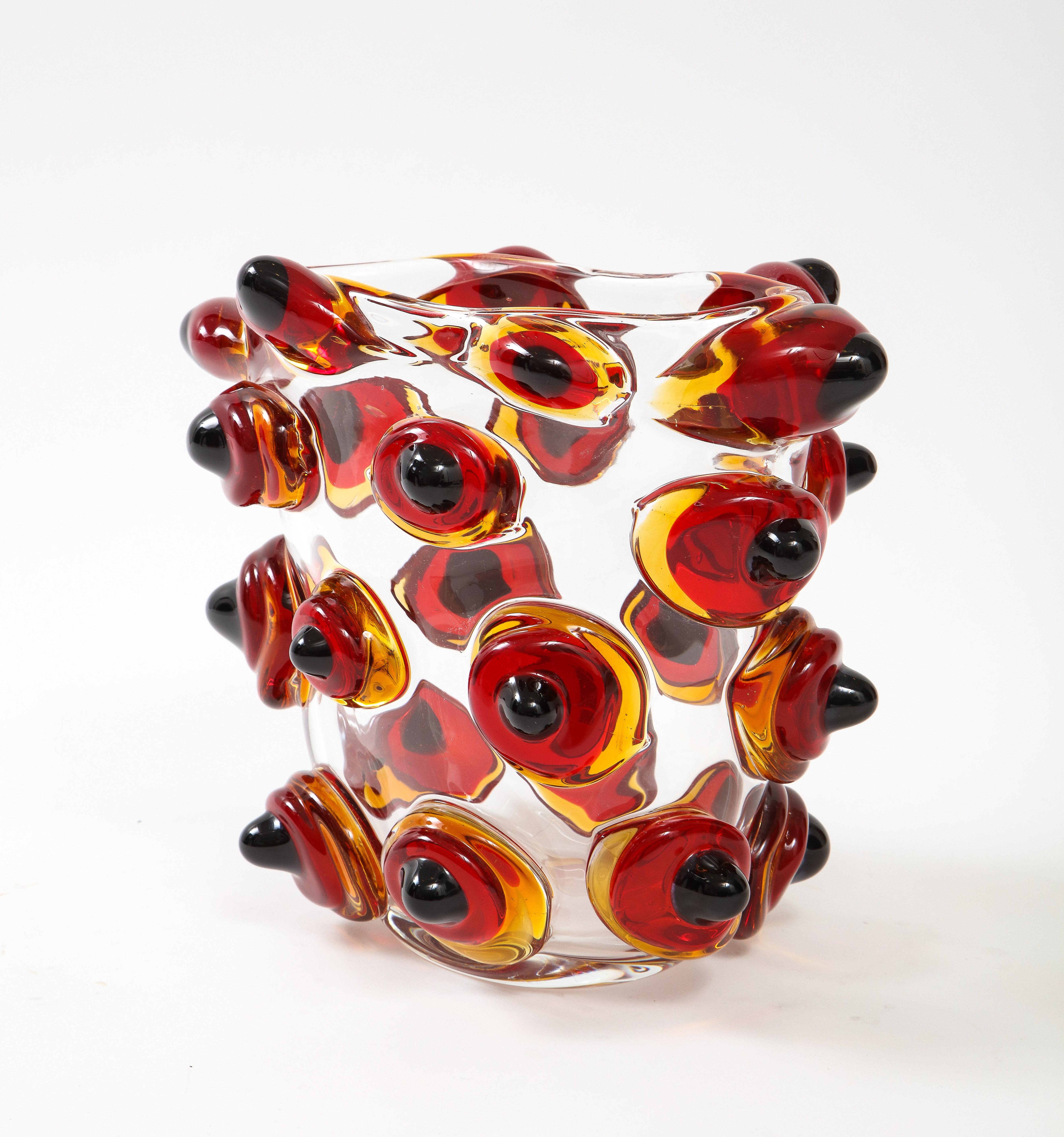 Hand-Crafted Enrico Commozzo Murano Art Glass Vase For Sale