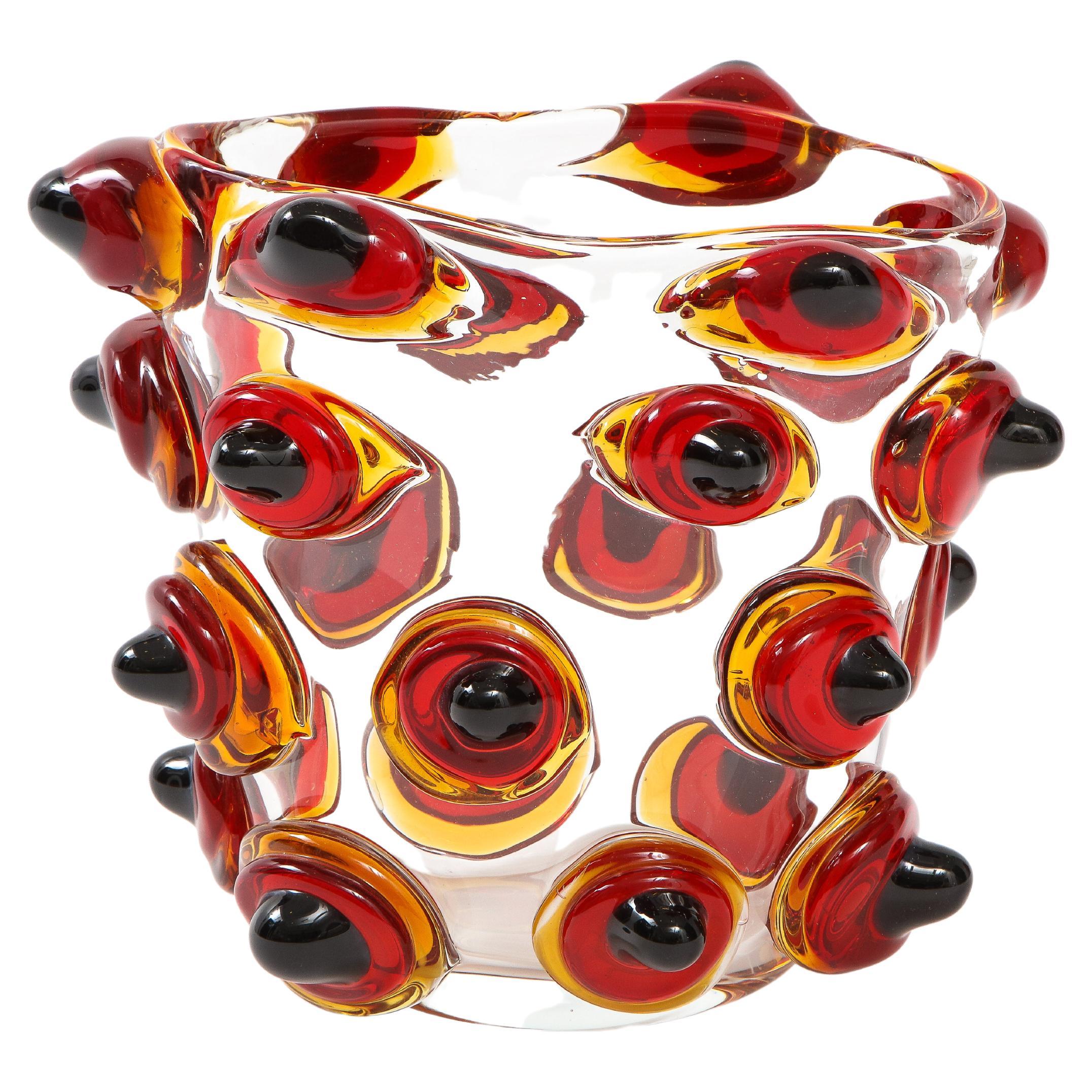 Enrico Commozzo Murano Art Glass Vase For Sale