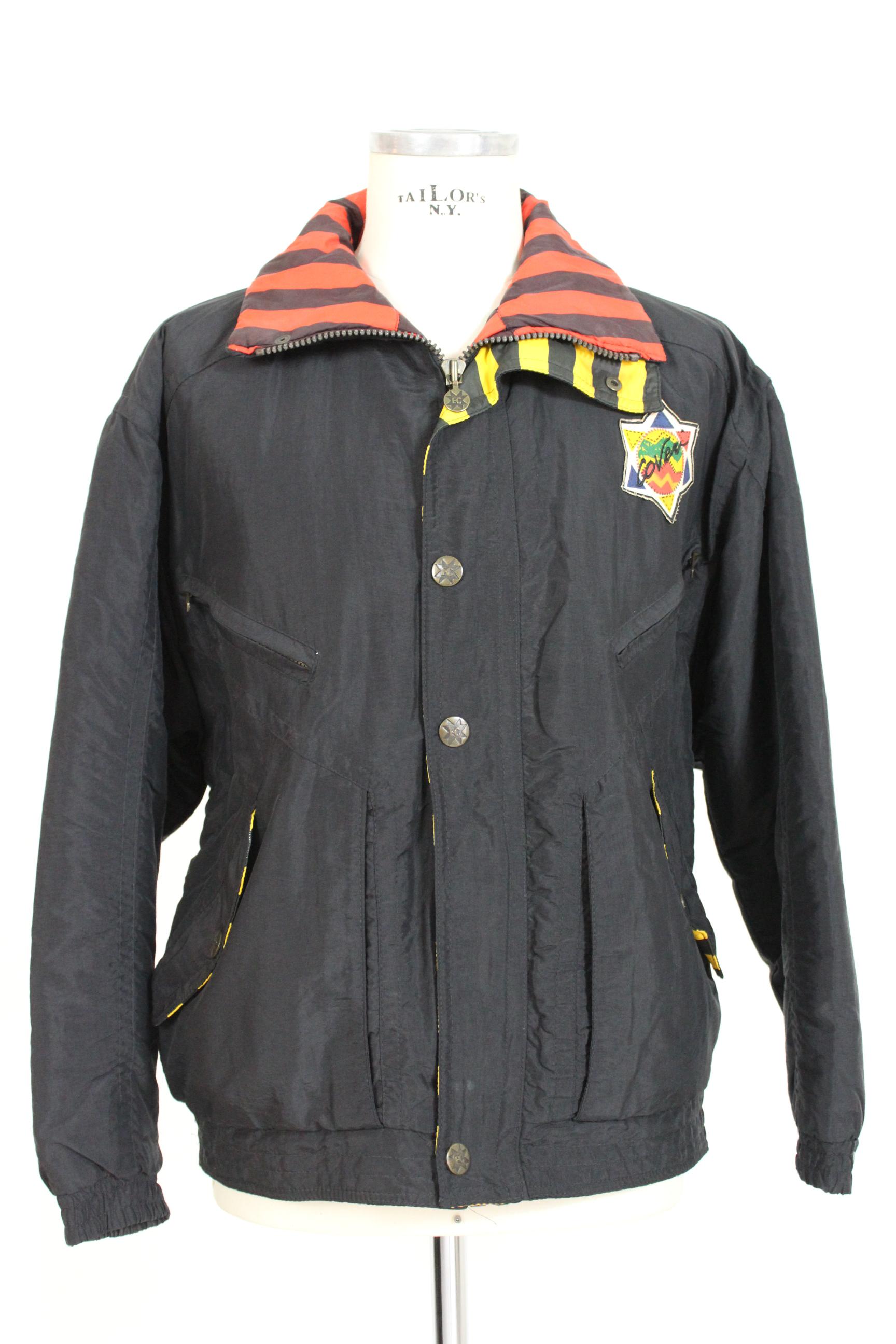 Enrico Coveri Black Red Sport Down Bomber Jacket 1980s In Excellent Condition In Brindisi, Bt