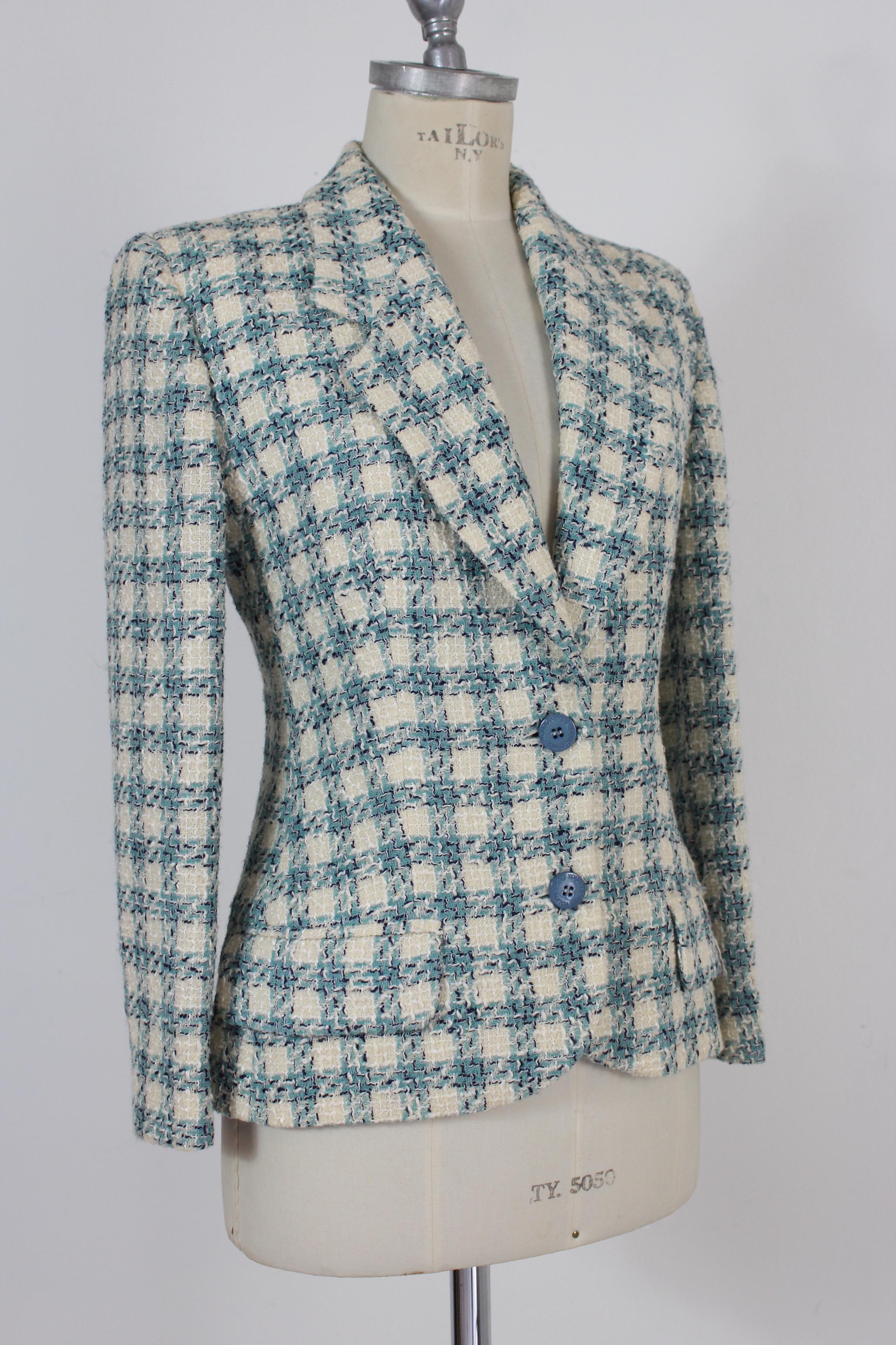 Gray Enrico Coveri Blue White Wool Boucle Classic Jacket