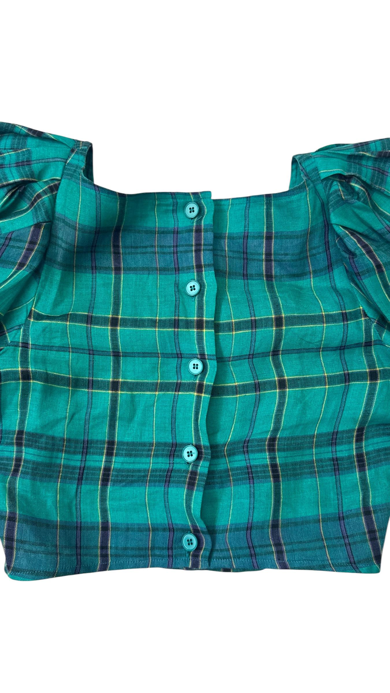 Enrico Coveri Boutique Tartan Puff-Sleeve Three-Piece Ensemble For Sale 8
