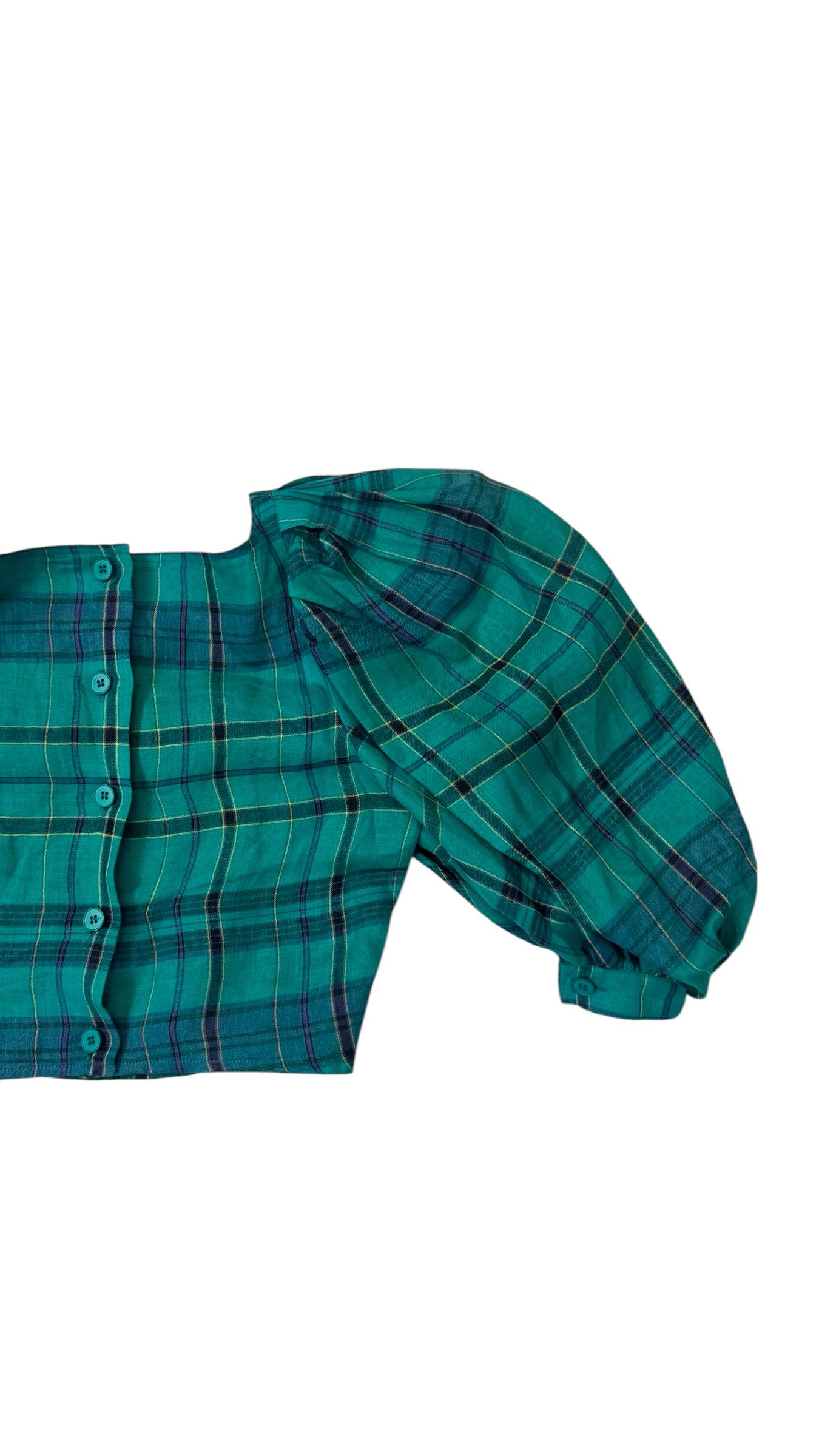 Enrico Coveri Boutique Tartan Puff-Sleeve Three-Piece Ensemble In Good Condition For Sale In Milano, IT
