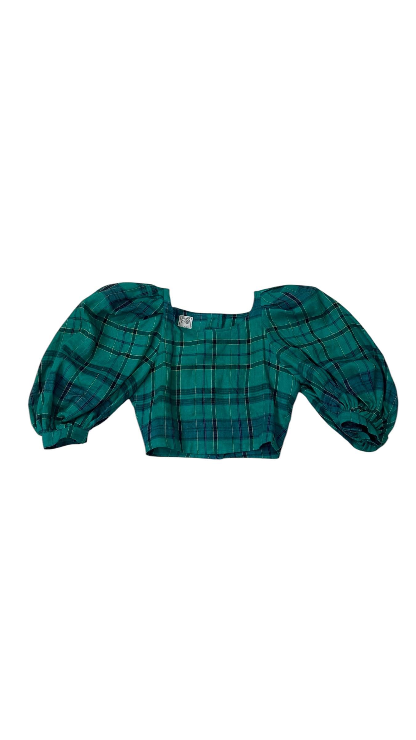 Enrico Coveri Boutique Tartan Puff-Sleeve Three-Piece Ensemble For Sale 1