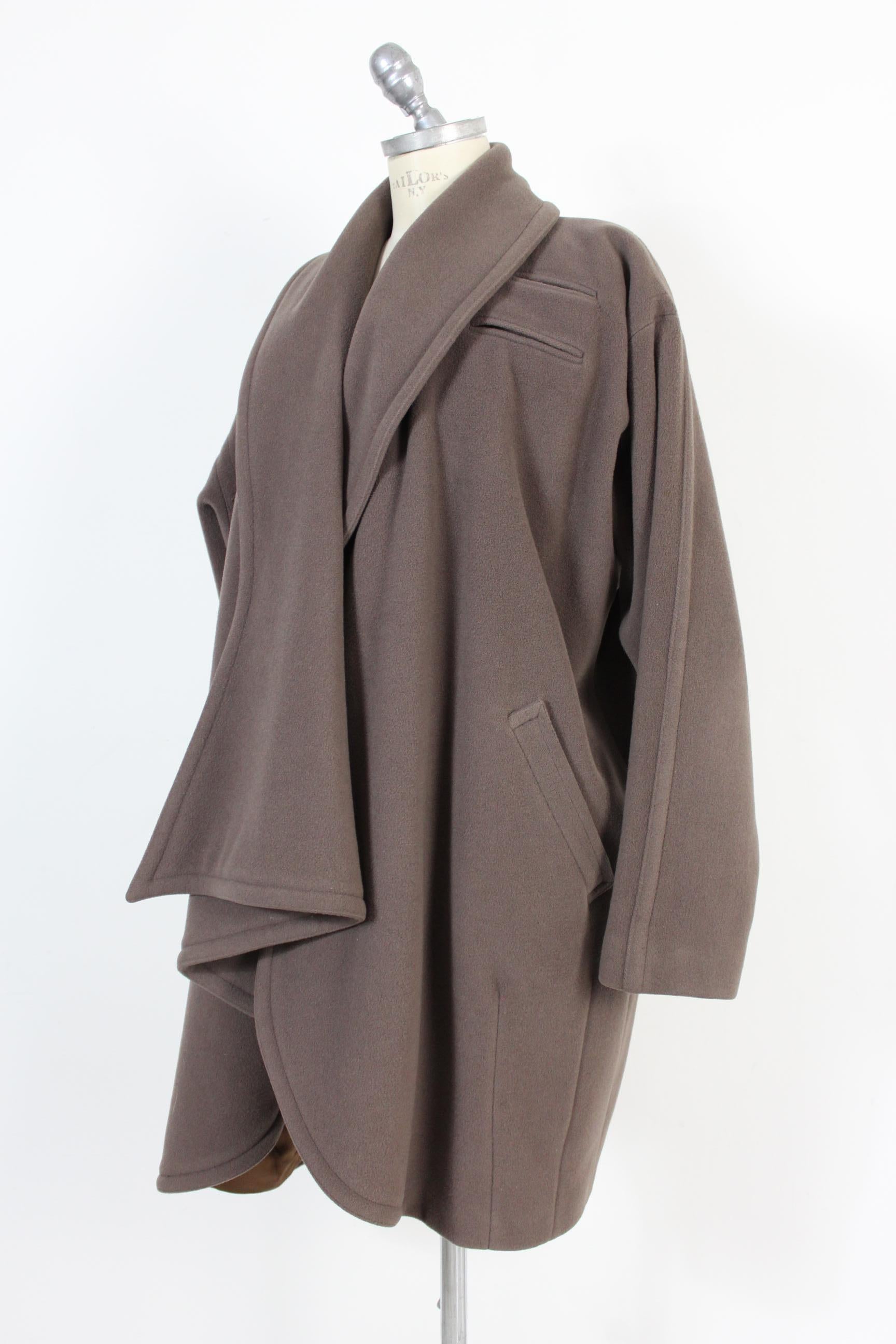 Women's Enrico Coveri Brown Wool Long Hood Oversize Shawl Coat