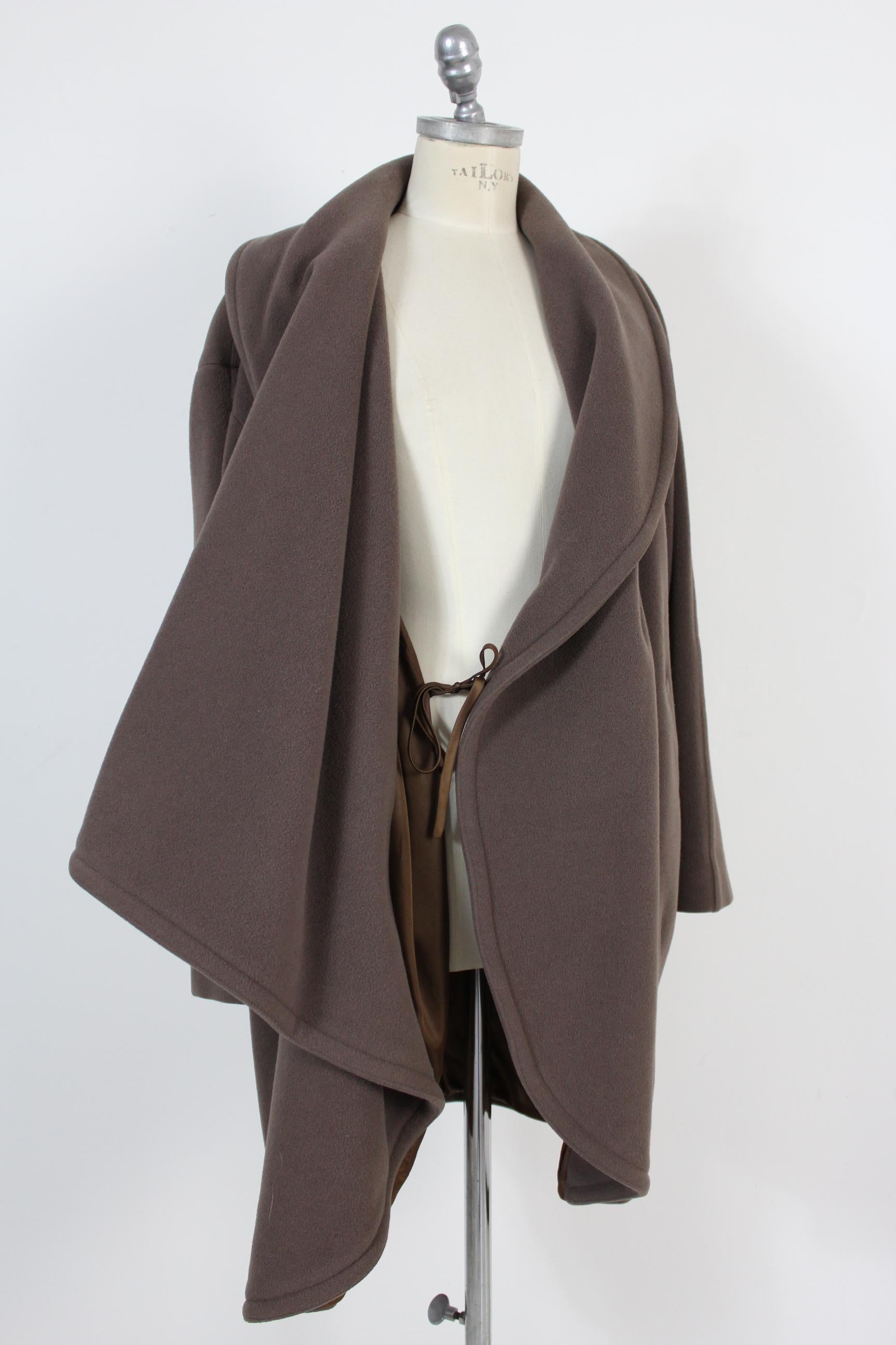 Enrico Coveri Brown Wool Long Hood Oversize Shawl Coat 1