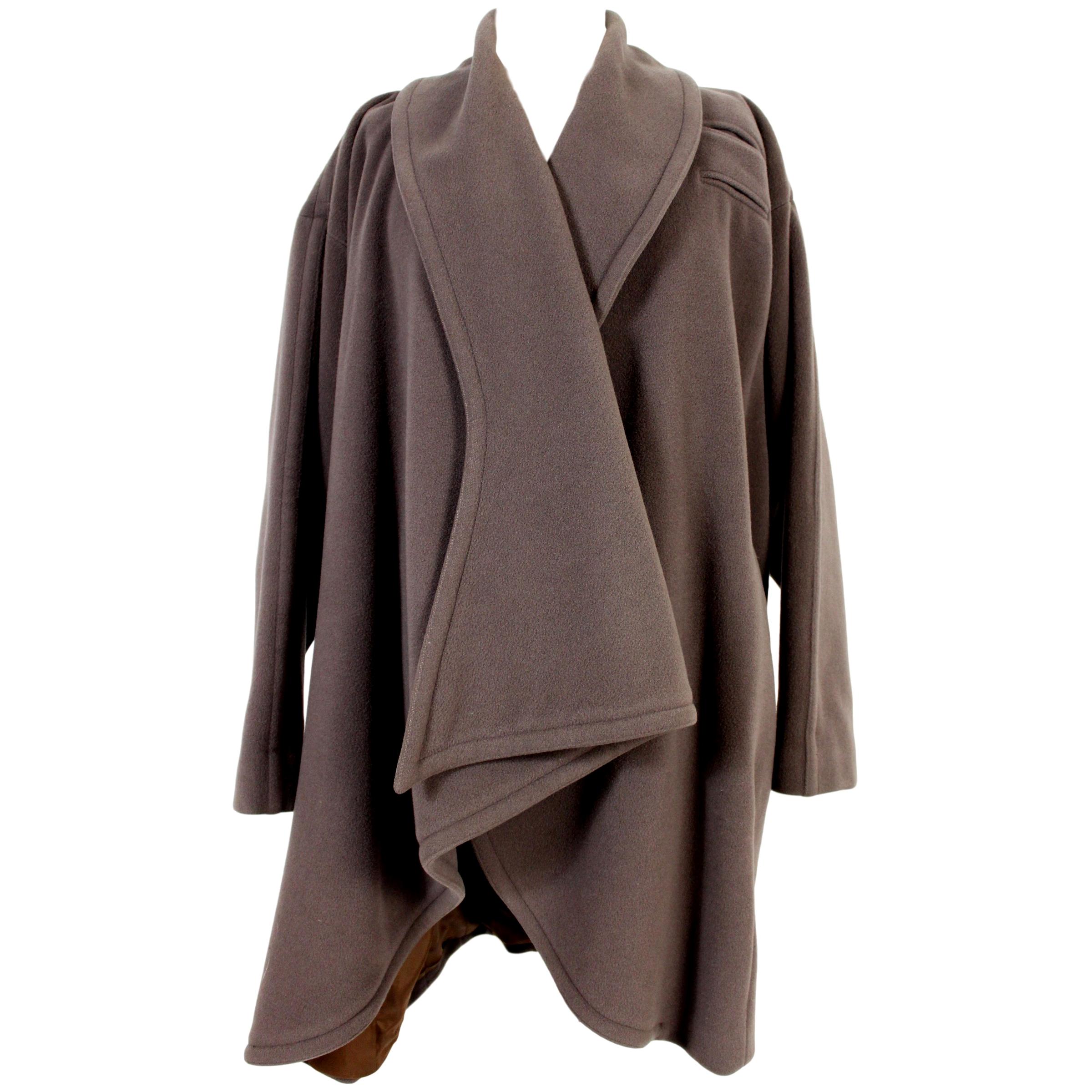 Enrico Coveri Brown Wool Long Hood Oversize Shawl Coat