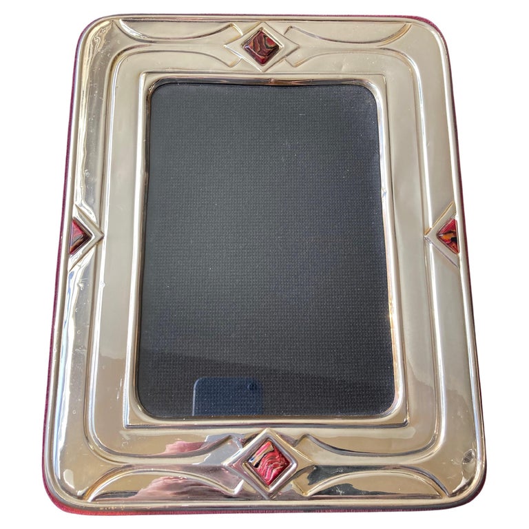 Enrico Coveri Luxury Sterling Silver Picture Frame with Inlaid Decoration Logo For Sale