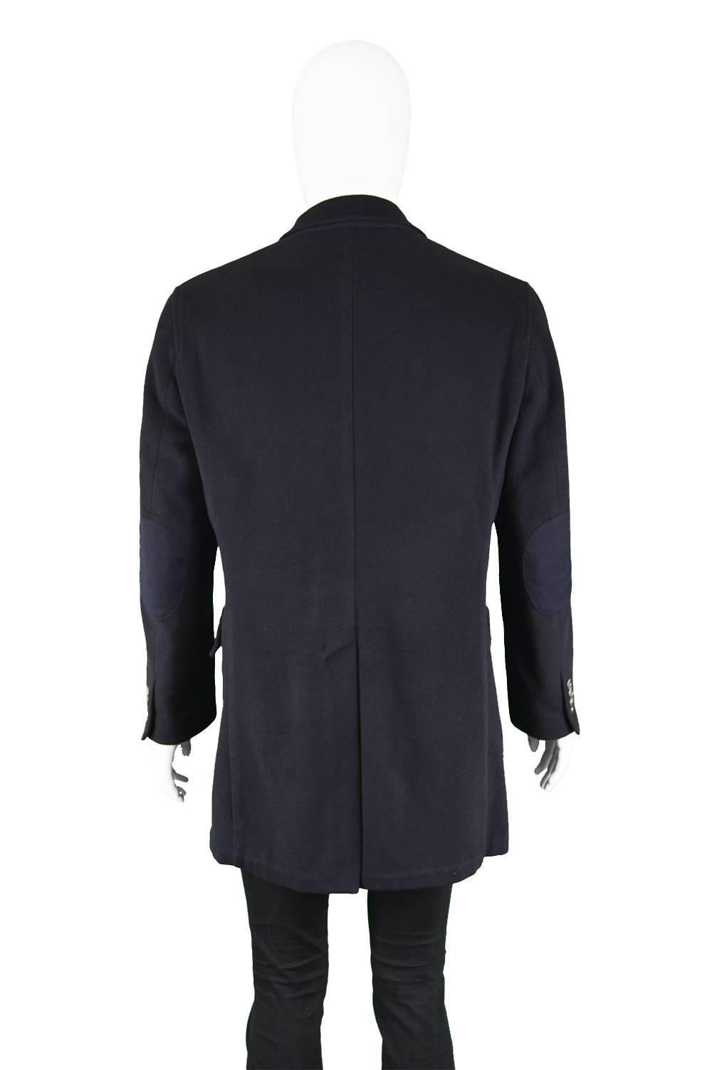 Enrico Coveri Men's Vintage 1990s Black Wool & Cashmere Hand Finished Overcoat 1
