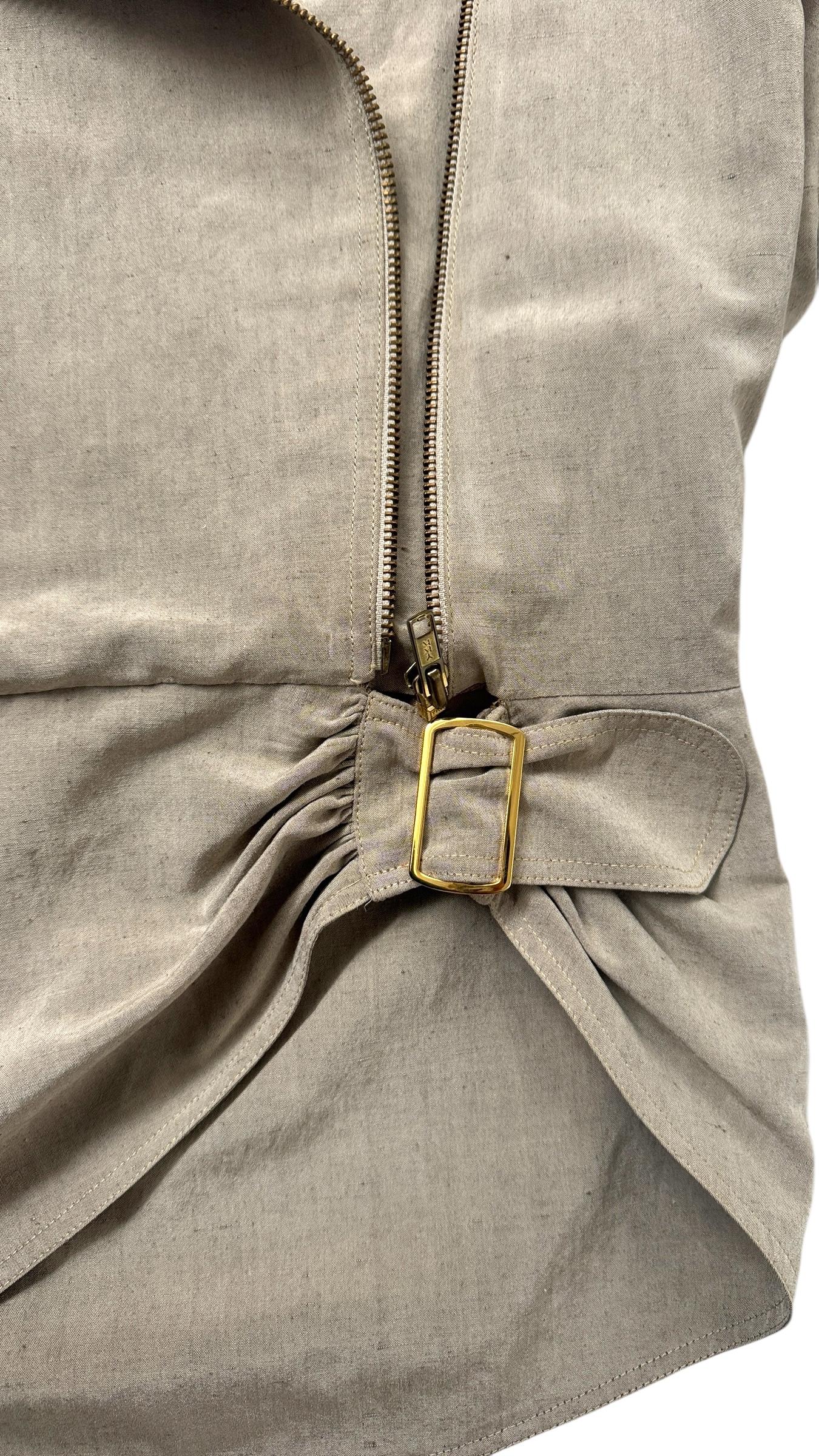 Enrico Coveri Paris Linen & Silk Asymmetric Zip Jacket and Skirt Ensemble For Sale 5