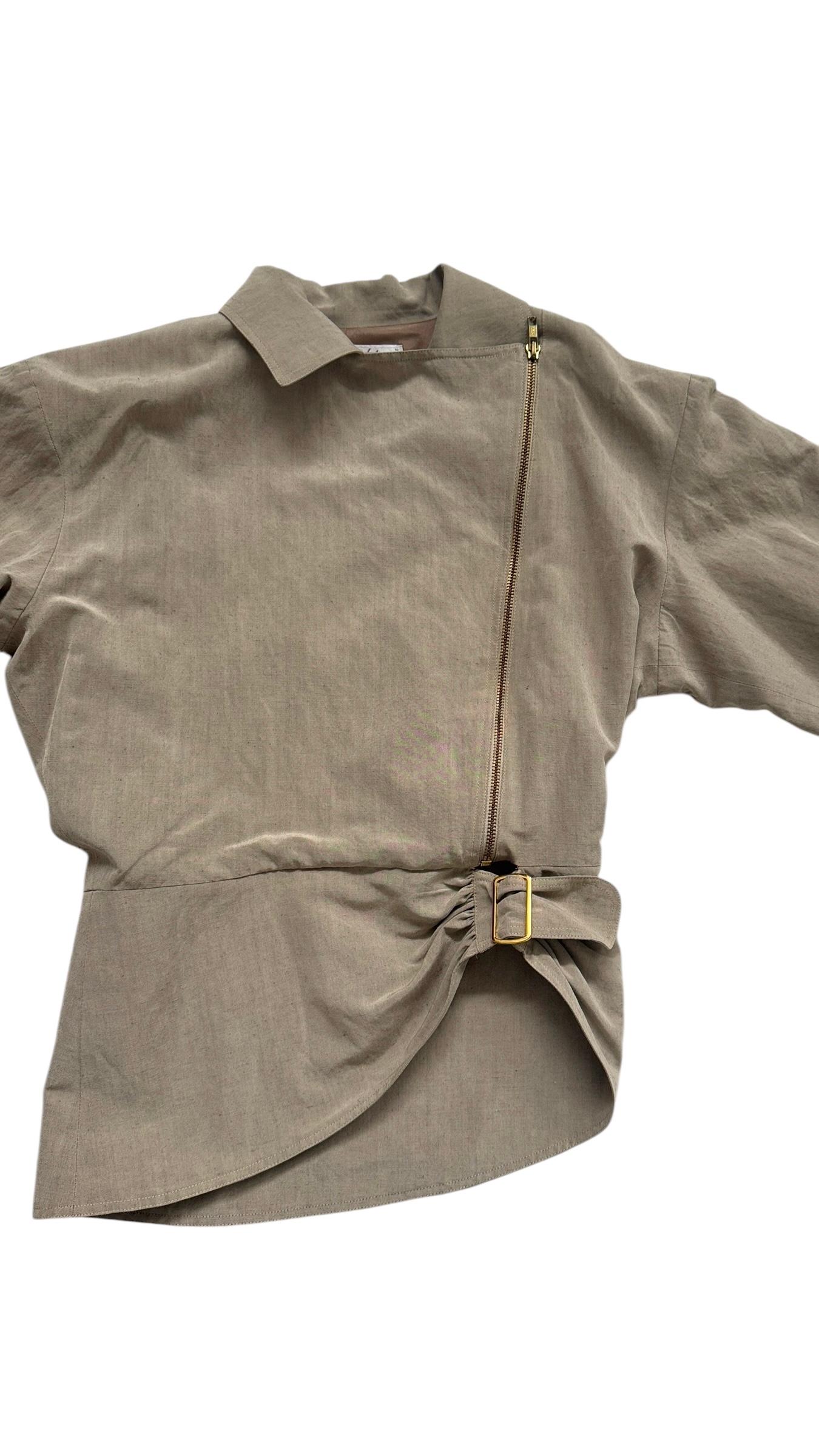 Enrico Coveri Paris Linen & Silk Asymmetric Zip Jacket and Skirt Ensemble For Sale 7