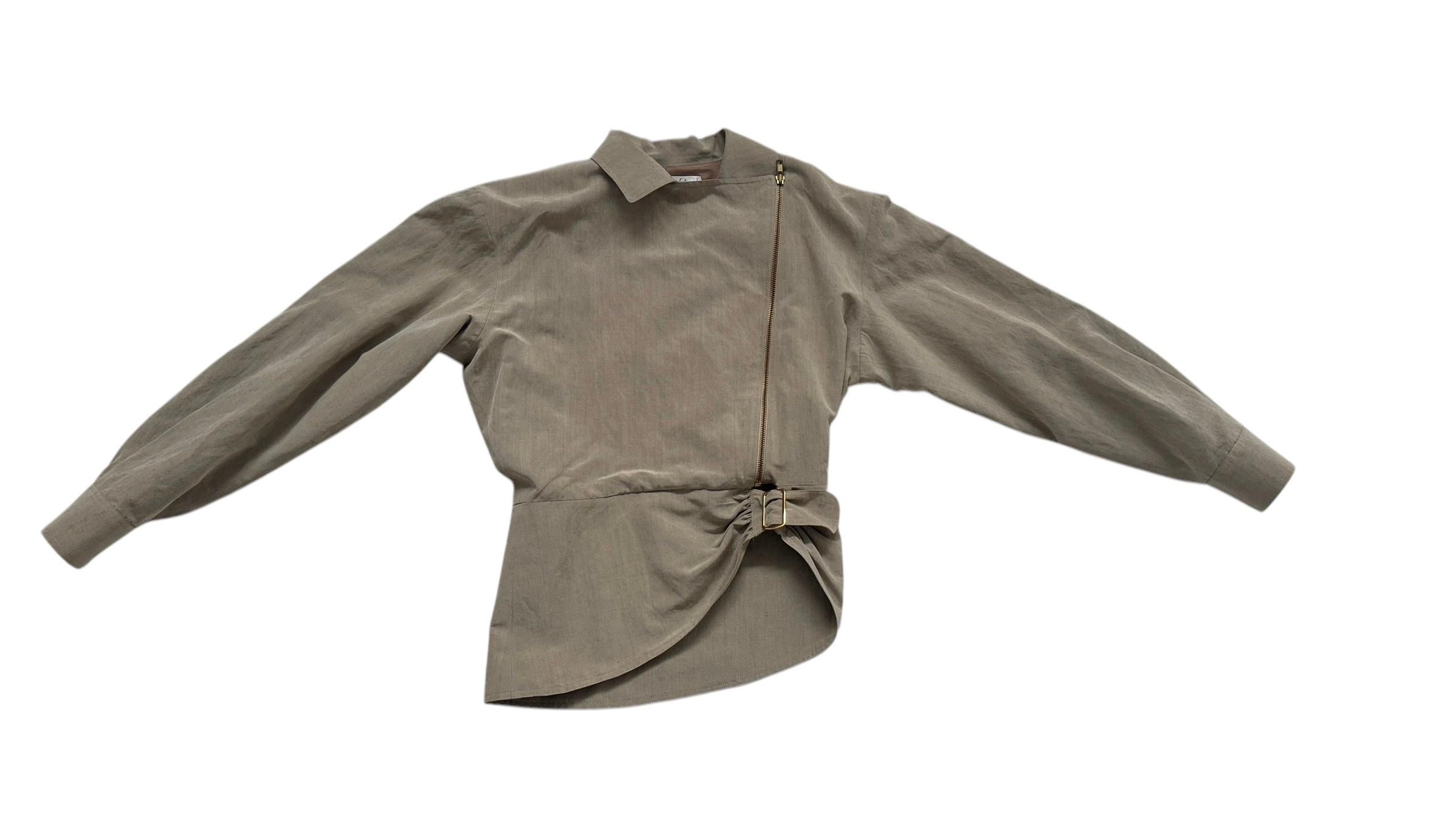 Enrico Coveri Paris Linen & Silk Asymmetric Zip Jacket and Skirt Ensemble For Sale 8