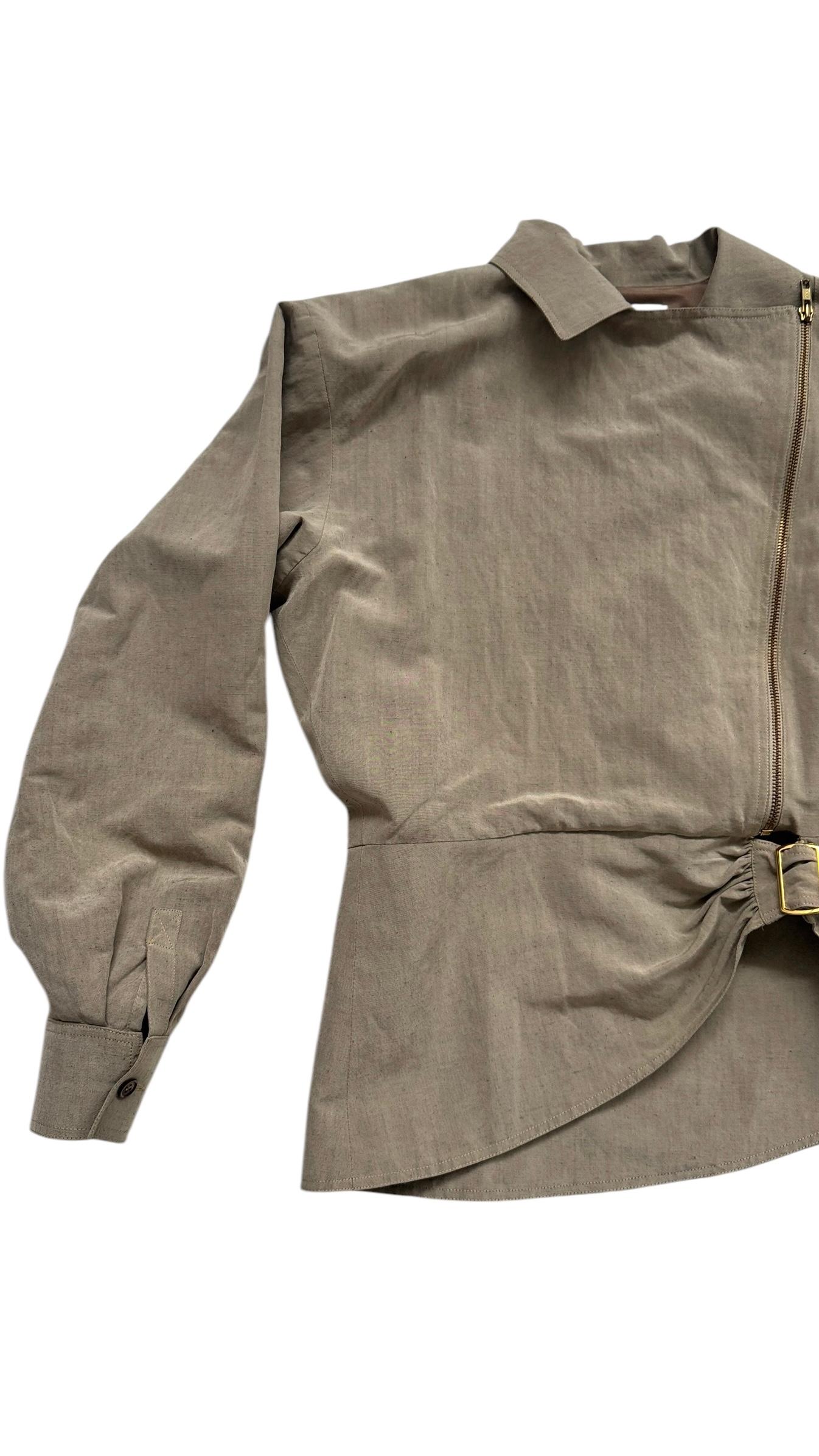 Enrico Coveri Paris Linen & Silk Asymmetric Zip Jacket and Skirt Ensemble For Sale 10