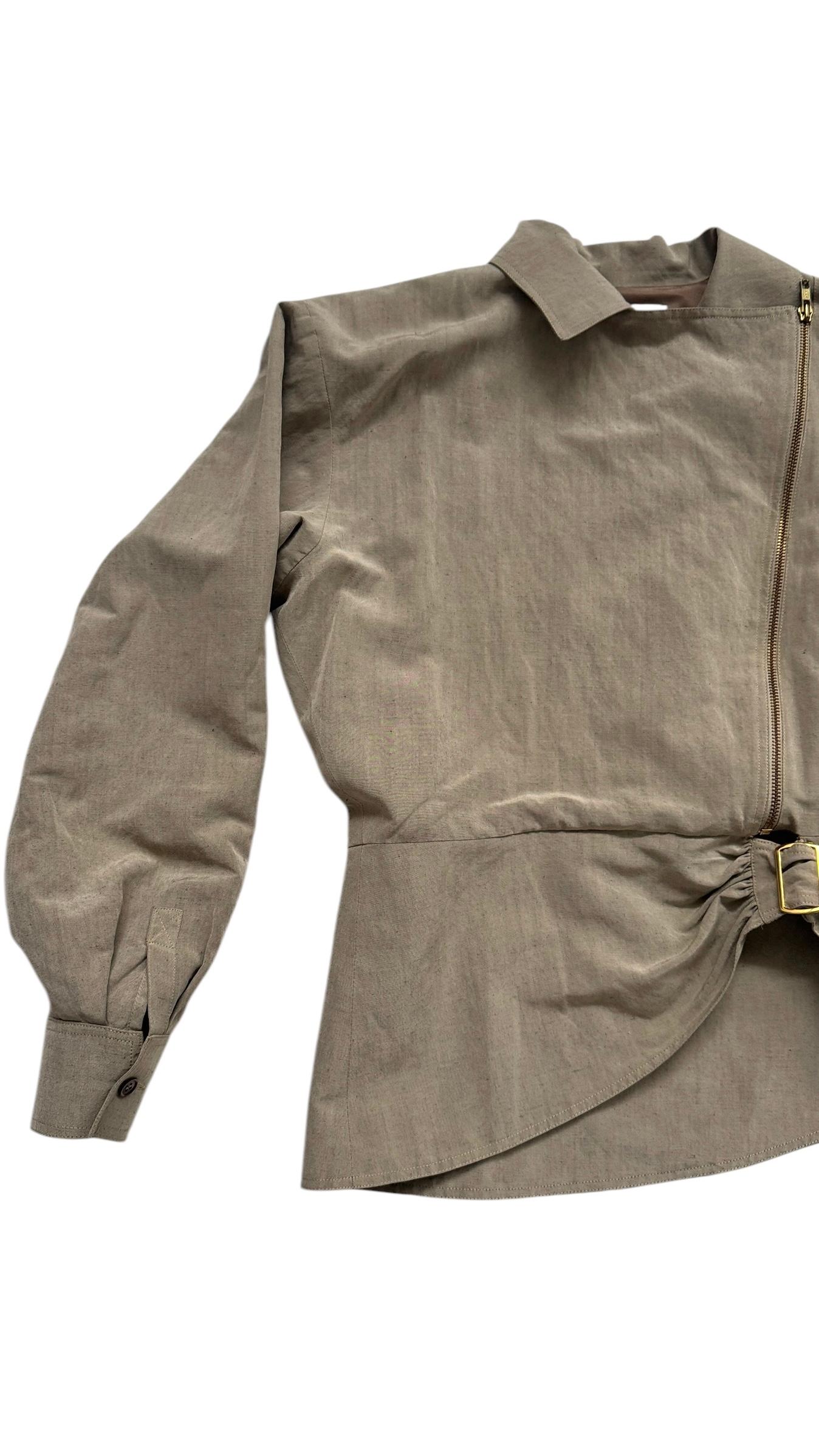 Enrico Coveri Paris Linen & Silk Asymmetric Zip Jacket and Skirt Ensemble For Sale 11