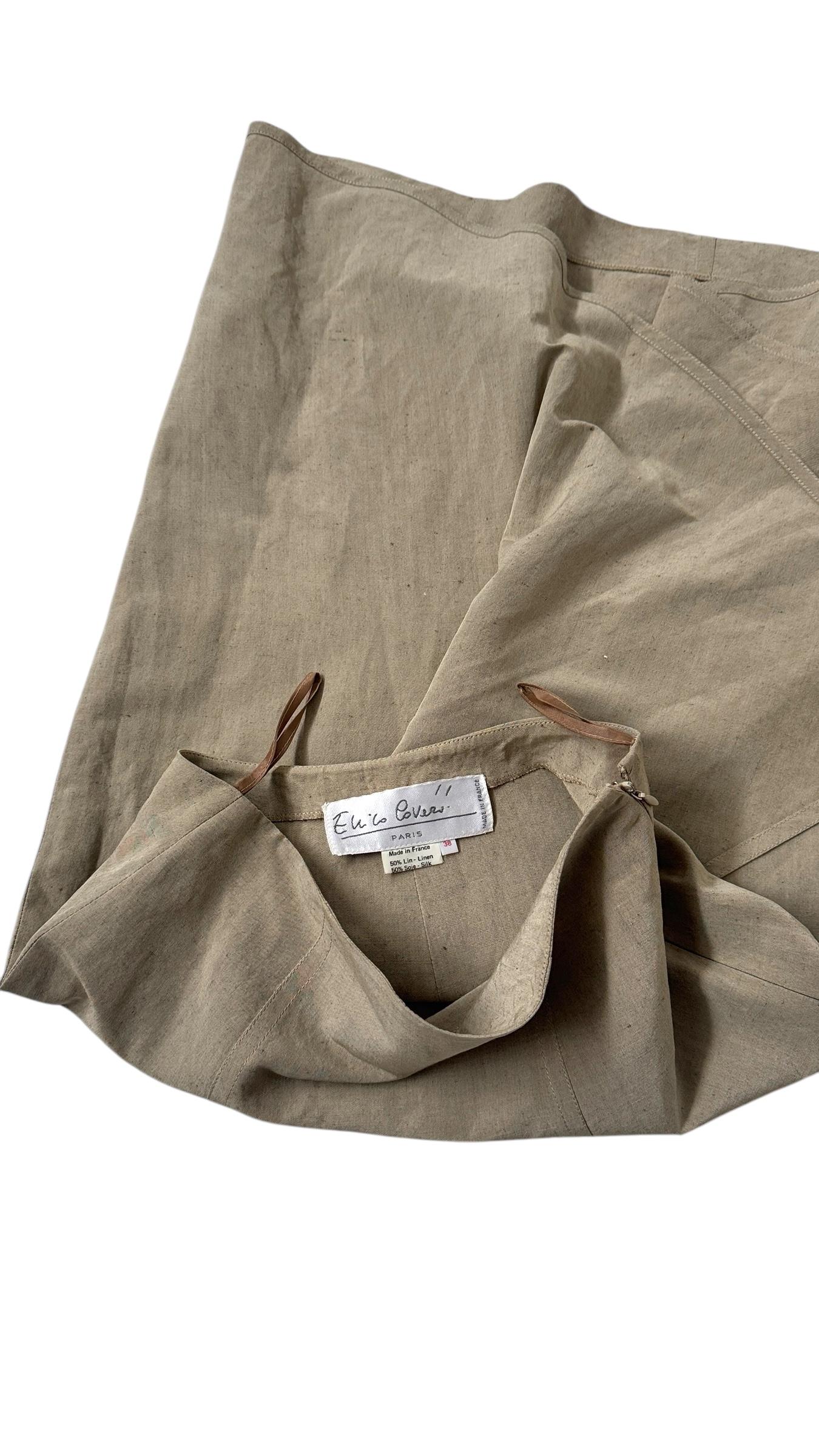 Gray Enrico Coveri Paris Linen & Silk Asymmetric Zip Jacket and Skirt Ensemble For Sale