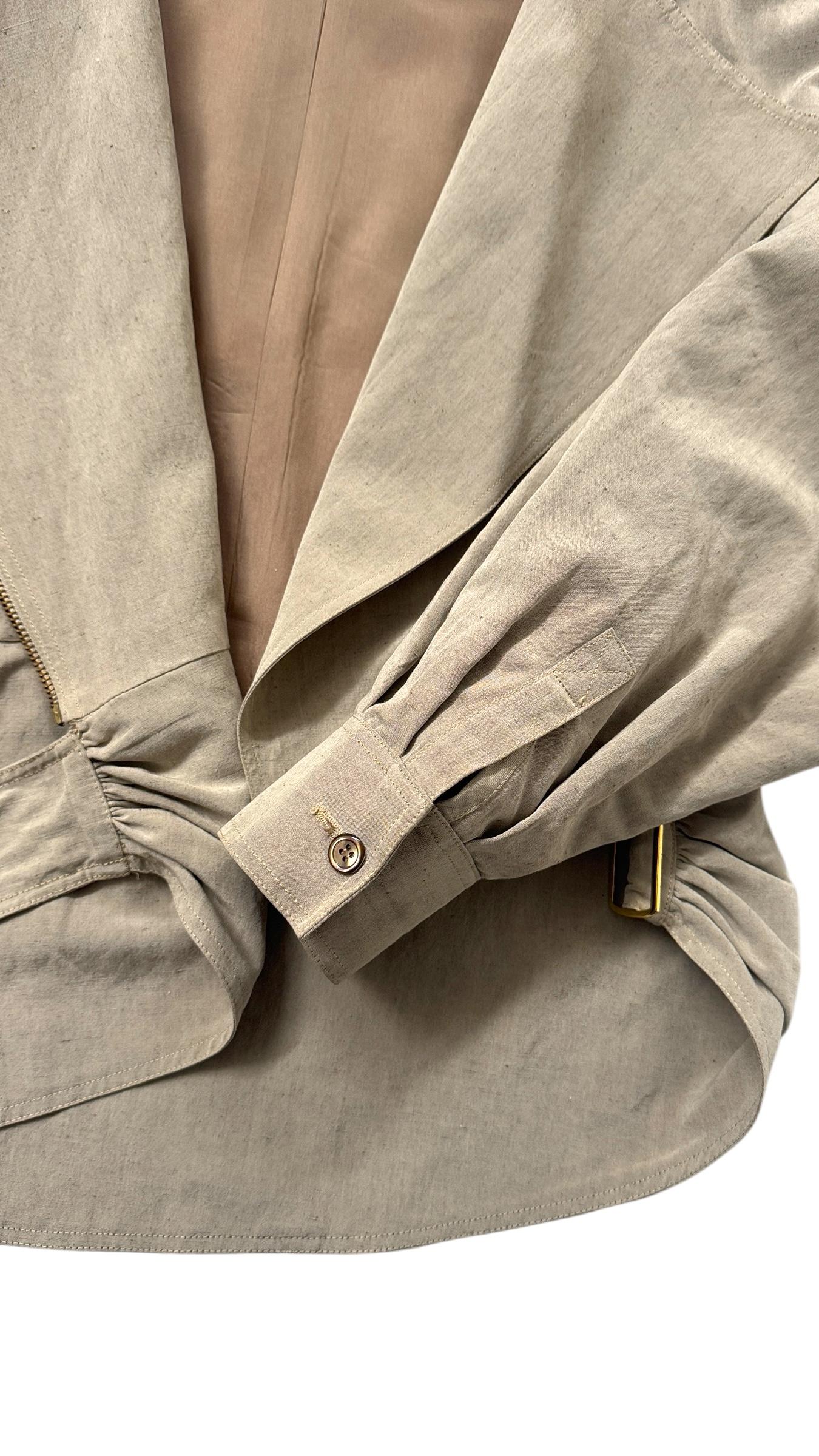 Enrico Coveri Paris Linen & Silk Asymmetric Zip Jacket and Skirt Ensemble For Sale 3
