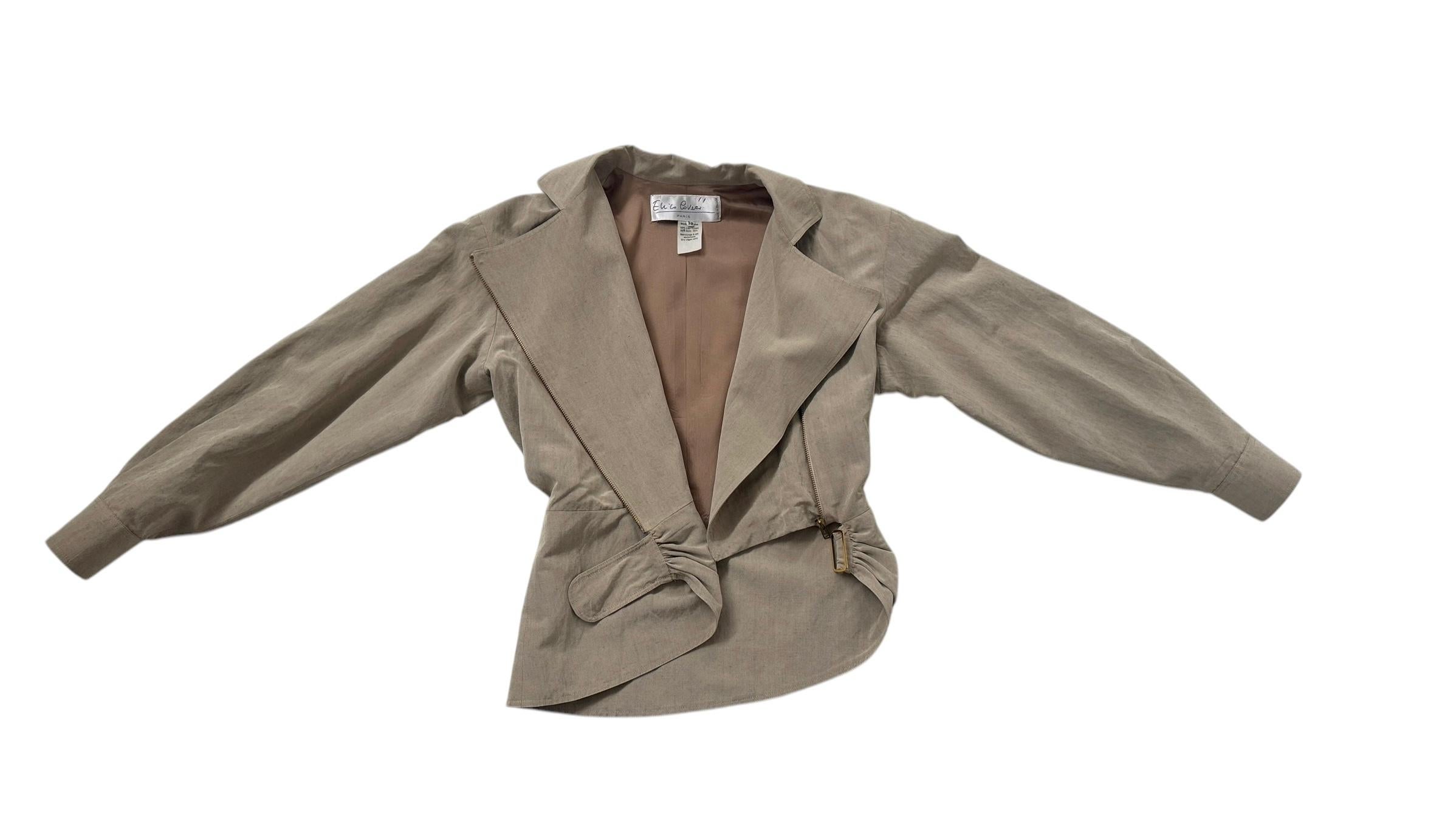 Enrico Coveri Paris Linen & Silk Asymmetric Zip Jacket and Skirt Ensemble For Sale 4