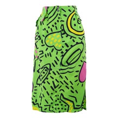 Enrico Coveri Rare Keith Haring Print Vintage Green Cotton Skirt, Spring 1985