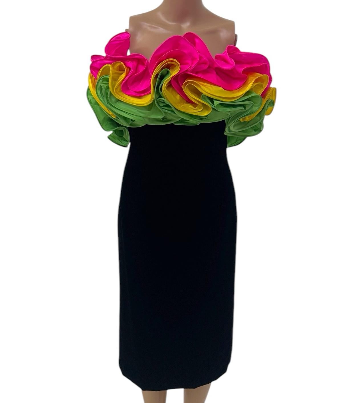 Extraordinary strapless cocktail dress by Enrico Coveri, directly referencing the designer’s Spring/Summer 1998 runway collection, as shown in Paris and documented by renowned fashion photographer Daniel Simon. This version of the look—rendered in