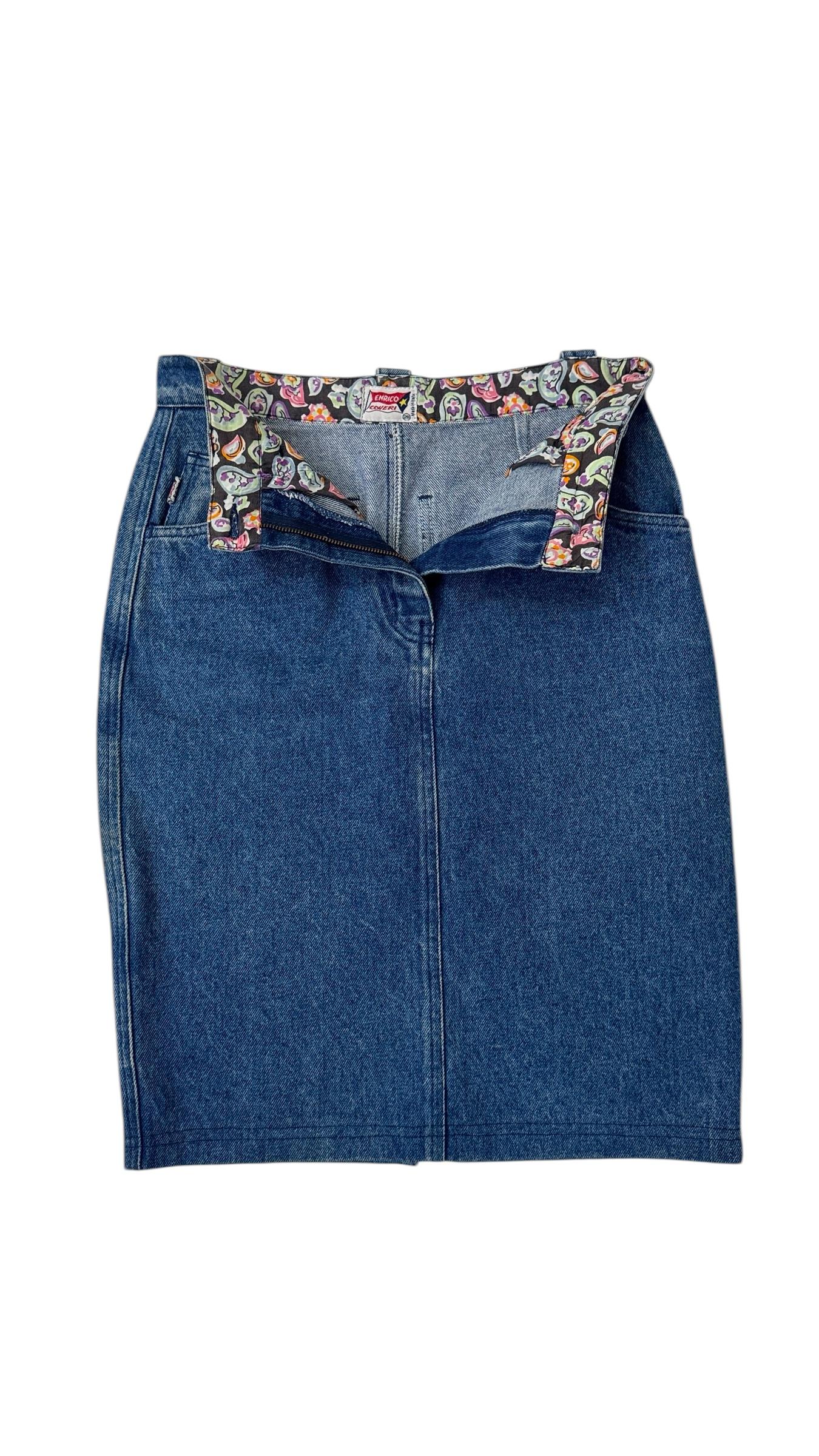 Purple Enrico Coveri Vintage Denim Skirt in vendita