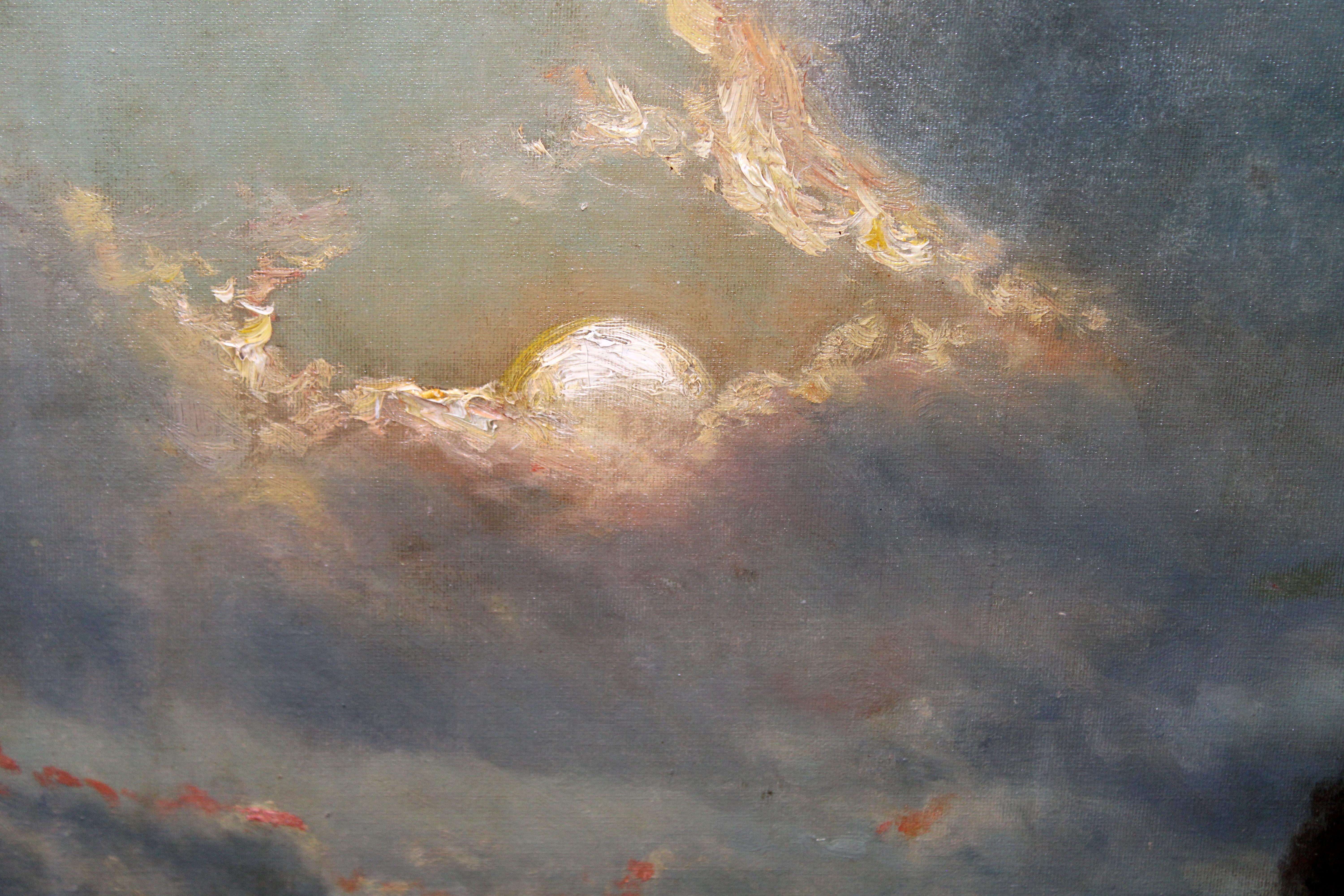 Luz de crepúsculo - Óleo sobre tela - 90 x 145 cm. - Brown Landscape Painting by Enrico Creci