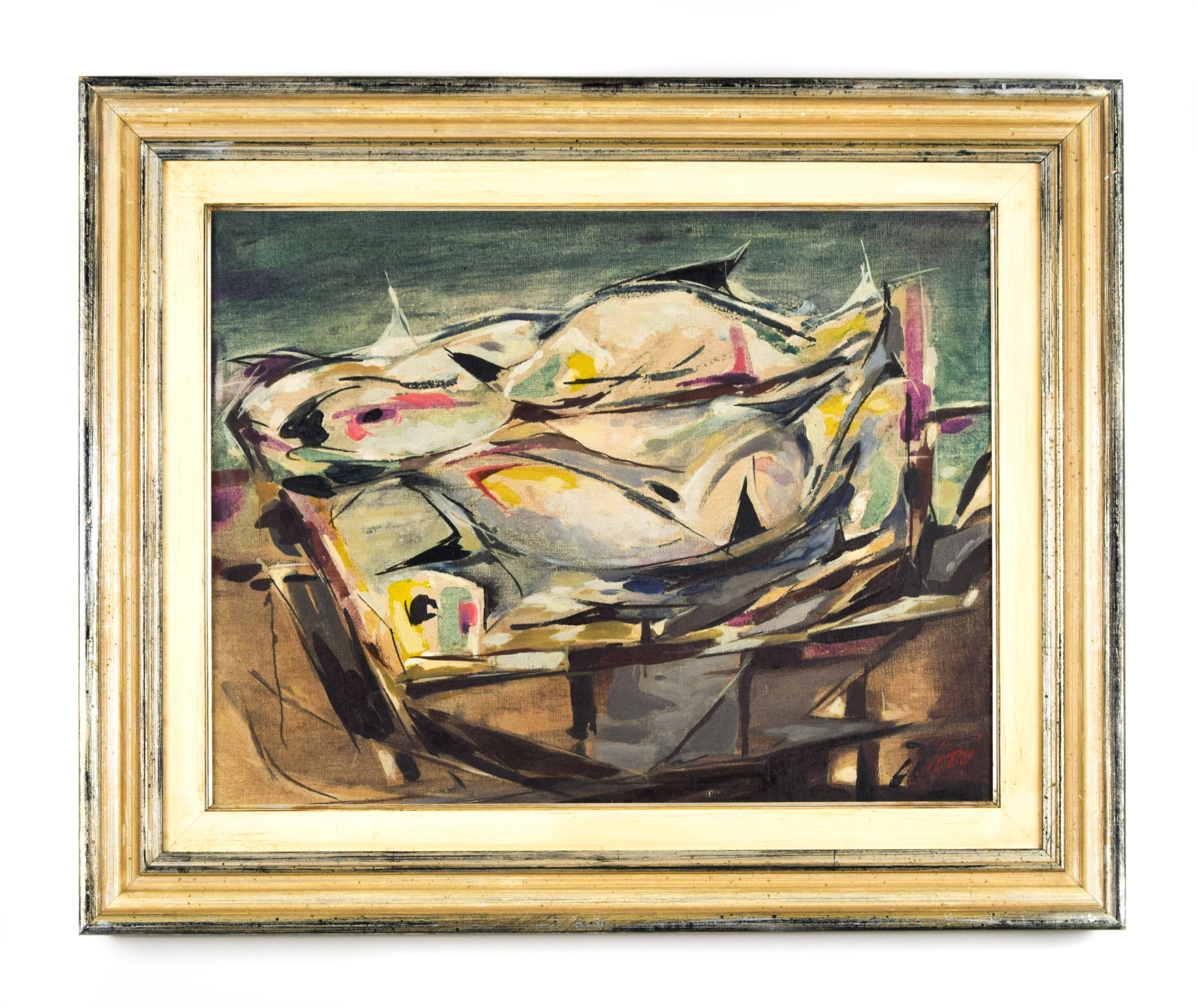 Composición abstracta - Óleo sobre lienzo de E. De Tomi - Años 50 - Painting de Enrico de Tomi