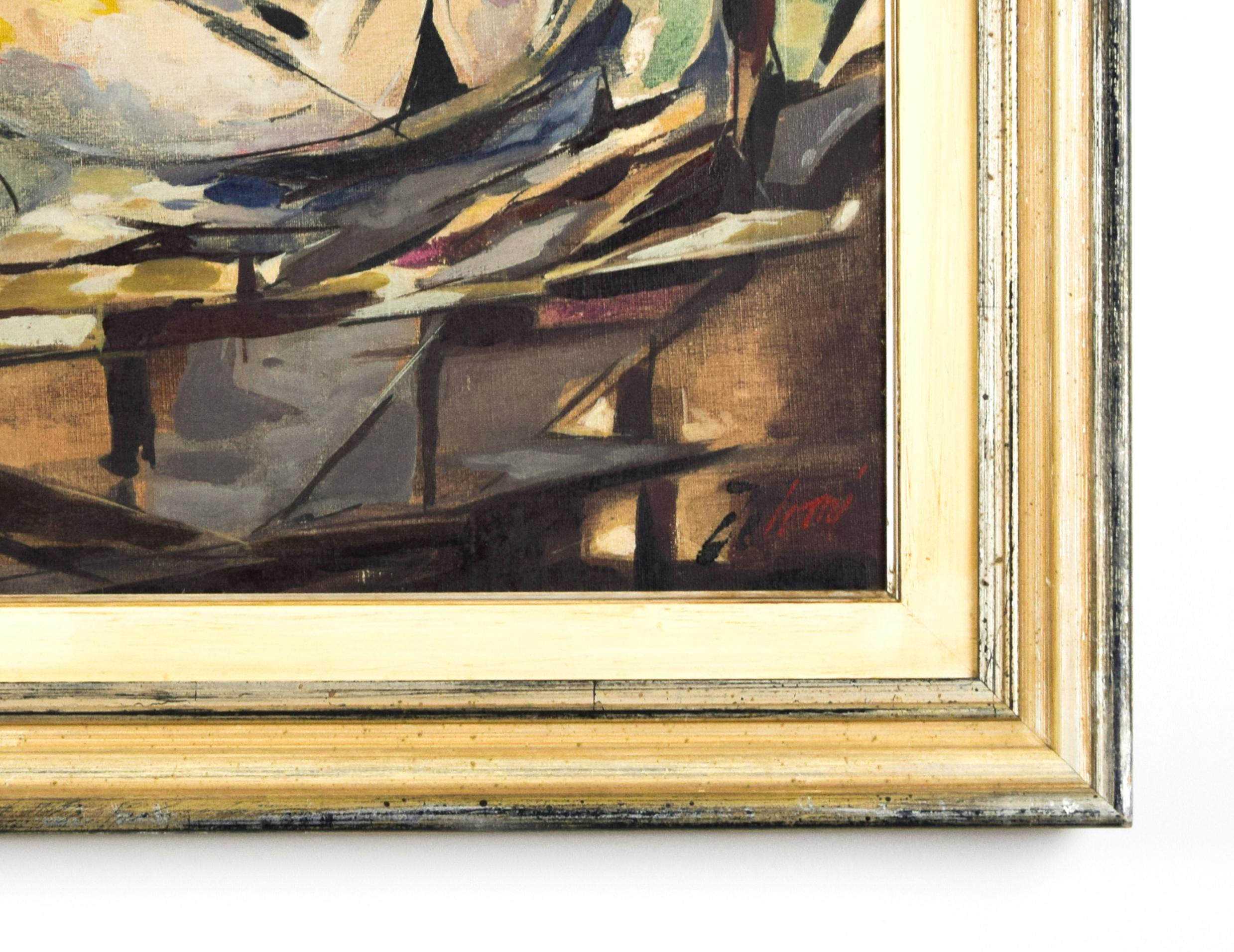 Composición abstracta - Óleo sobre lienzo de E. De Tomi - Años 50 - Painting Abstracto de Enrico de Tomi