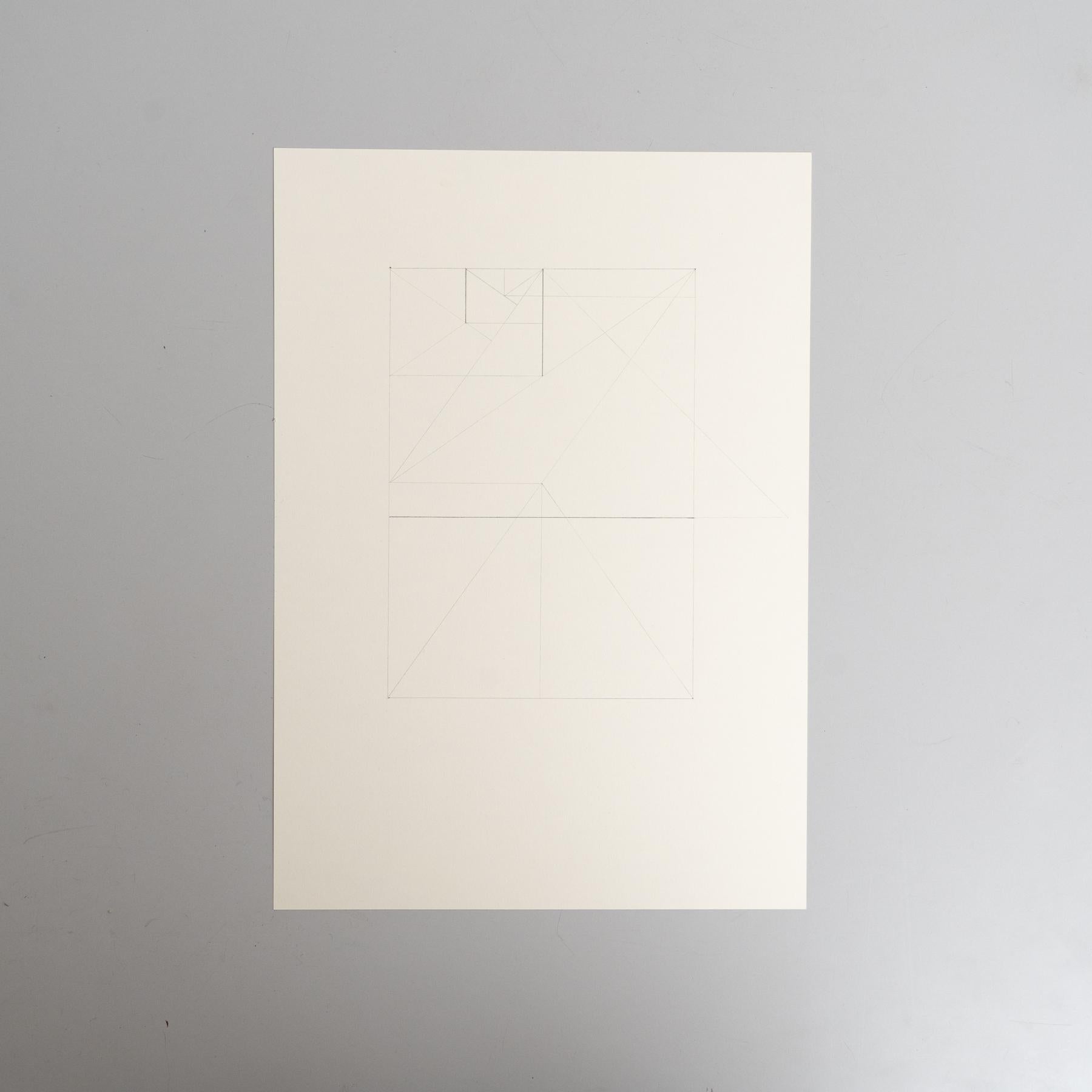 Explore the captivating simplicity of this abstract geometric drawing on paper by Enrico Della Torre. Crafted with pencil, this minimal composition showcases a delicate interplay of shapes and lines, exemplifying Della Torre’s unique artistic