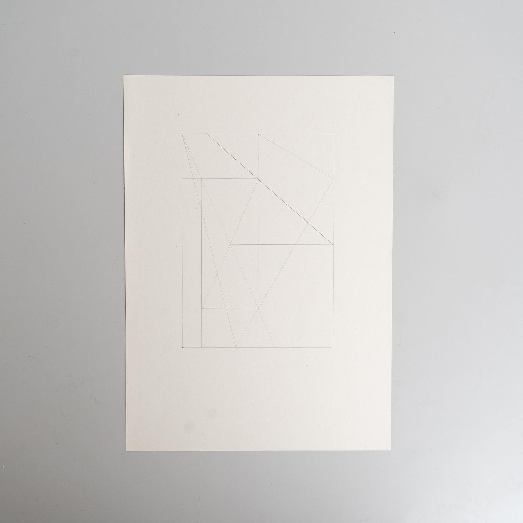 Explore the captivating simplicity of this abstract geometric drawing on paper by Enrico Della Torre. Crafted with pencil, this minimal composition showcases a delicate interplay of shapes and lines, exemplifying Della Torre’s unique artistic
