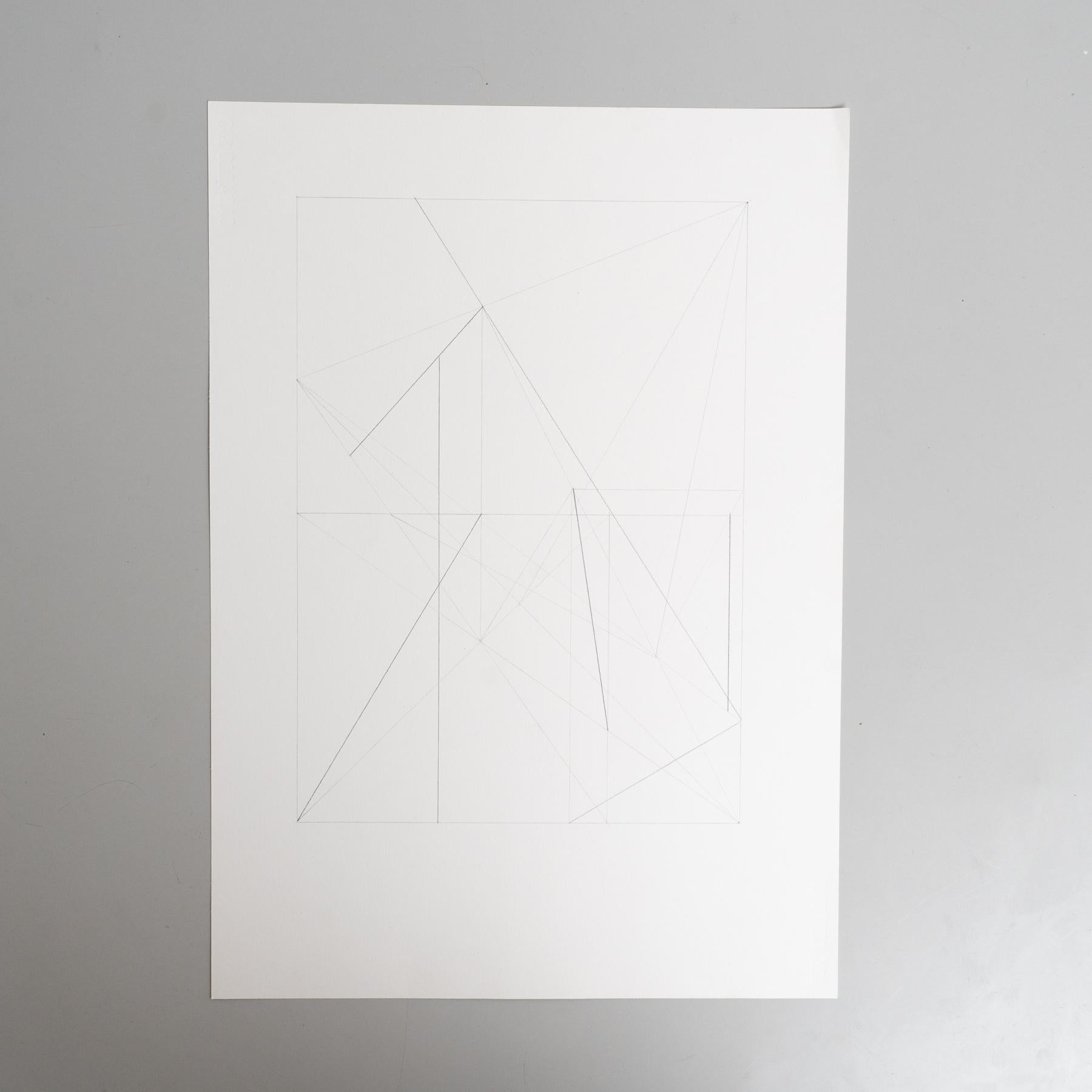 Explore the captivating simplicity of this abstract geometric drawing on paper by Enrico Della Torre. Crafted with pencil, this minimal composition showcases a delicate interplay of shapes and lines, exemplifying Della Torre’s unique artistic