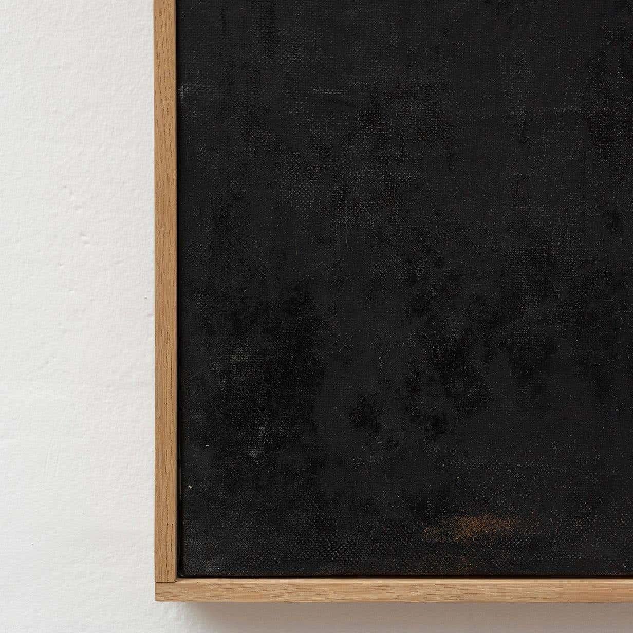 Schwarzes abstraktes Gemälde mit Holzrahmen von Enrico Della Torre im Angebot 3