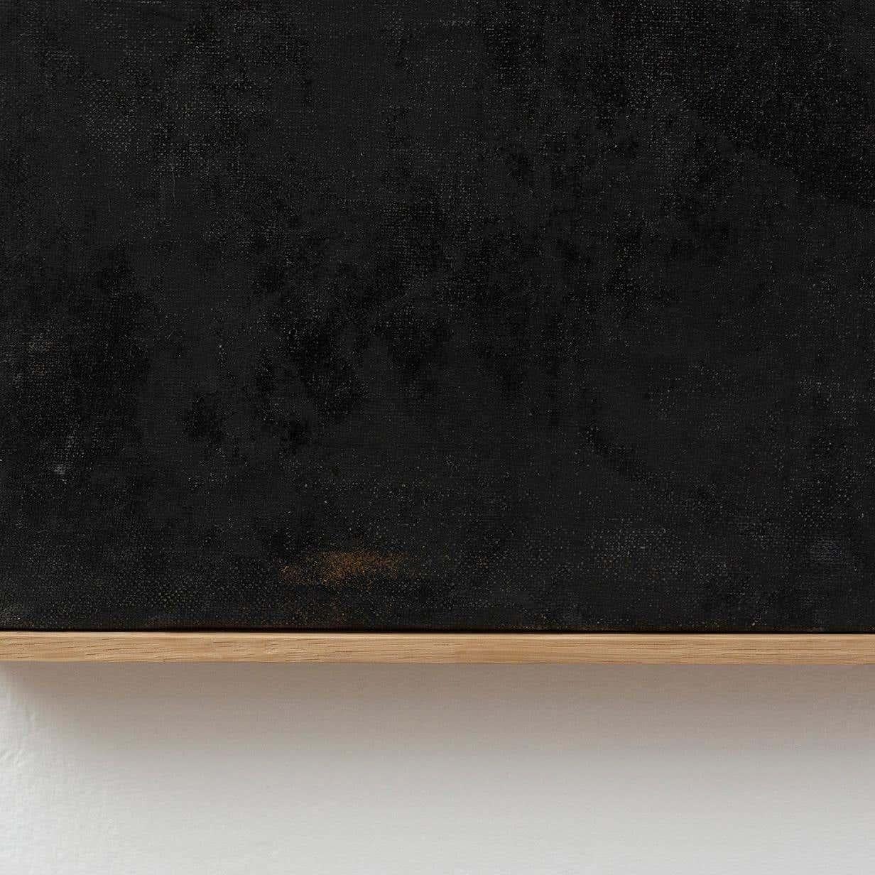 Enrico Della Torre Black Abstract Painting with Wood Frame For Sale 4