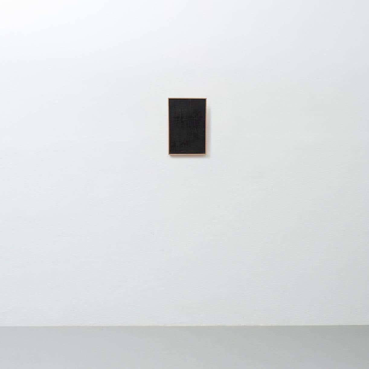 Schwarzes abstraktes Gemälde mit Holzrahmen von Enrico Della Torre im Angebot 5