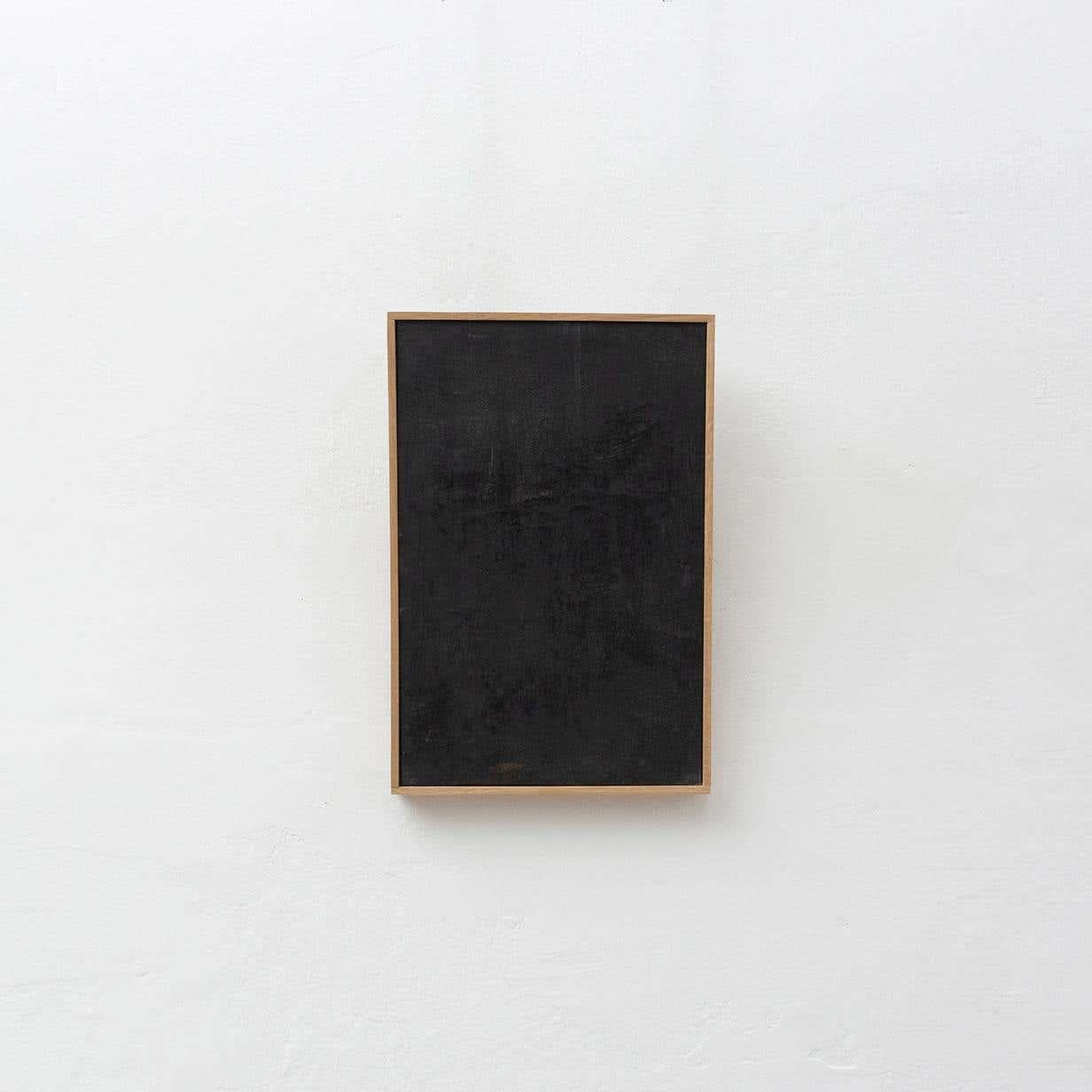Schwarzes abstraktes Gemälde mit Holzrahmen von Enrico Della Torre (Postmoderne) im Angebot