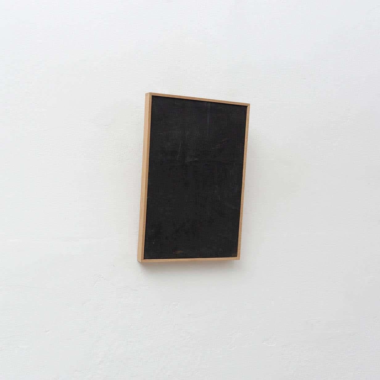 Schwarzes abstraktes Gemälde mit Holzrahmen von Enrico Della Torre (Spanisch) im Angebot