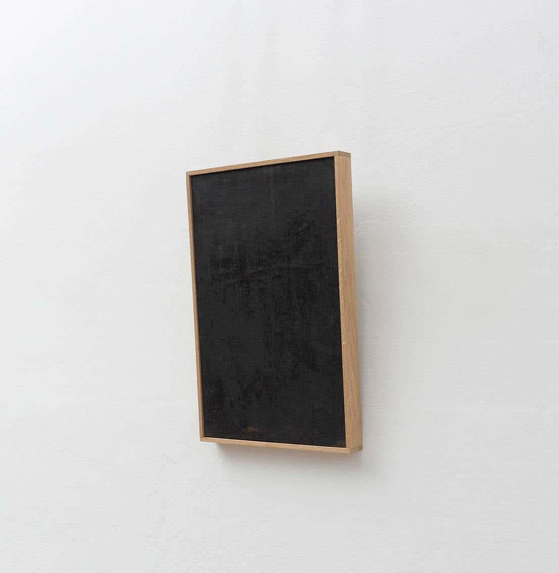 Enrico Della Torre Black Abstract Painting with Wood Frame In Good Condition For Sale In Barcelona, Barcelona
