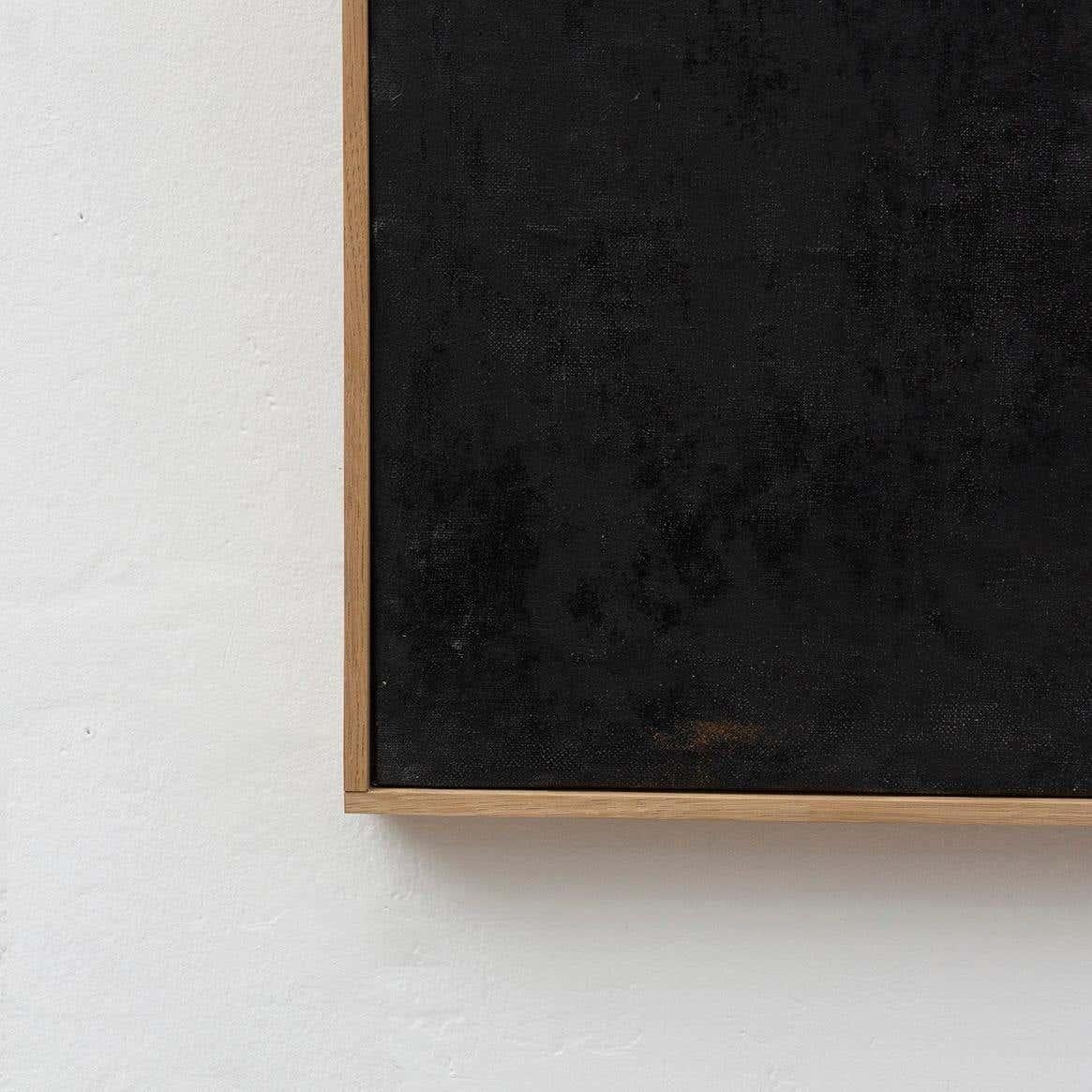 Contemporary Enrico Della Torre Black Abstract Painting with Wood Frame For Sale